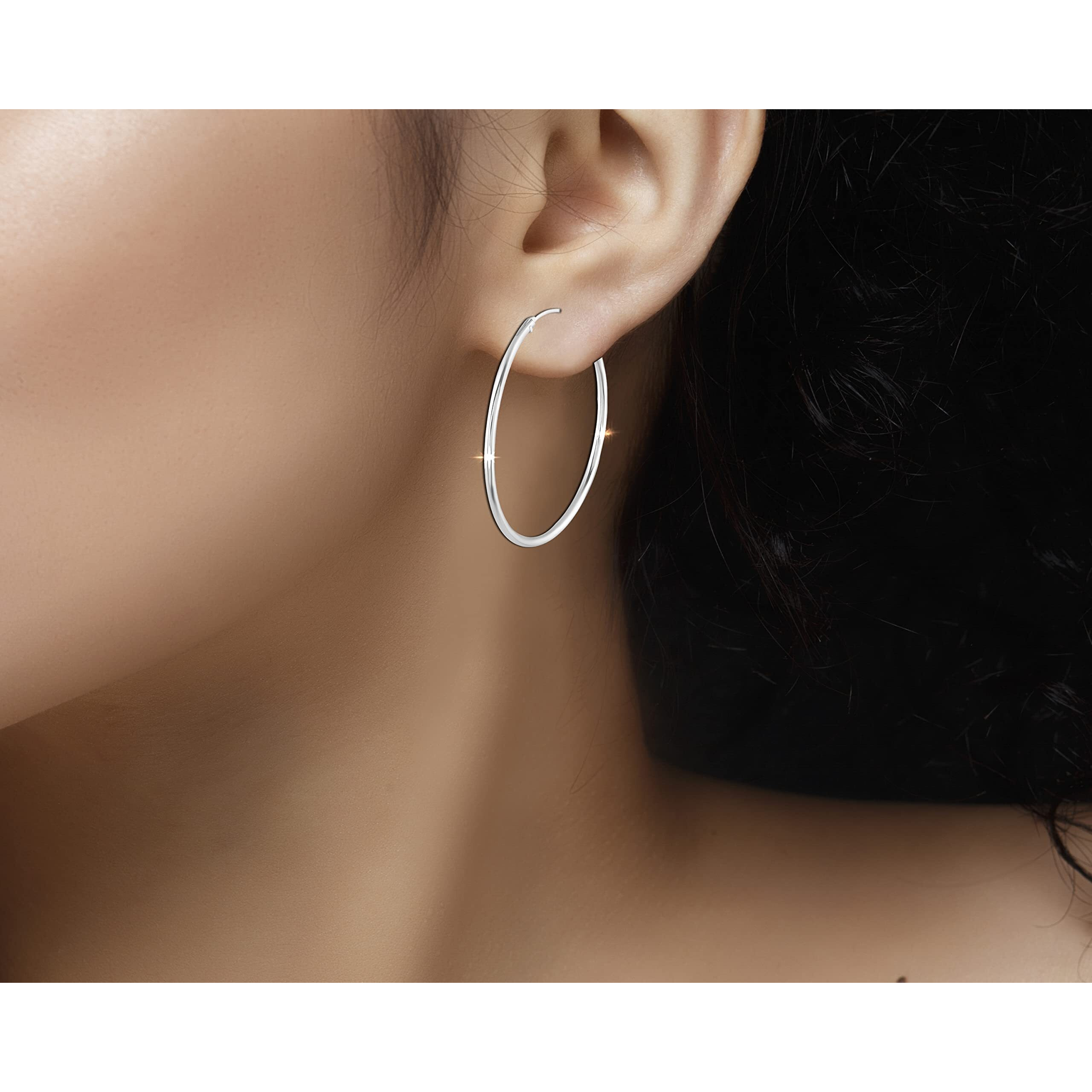 SIVYAA Pure 925 Sterling Silver Plain Round Hoop Bali Earrings for Women Men Boys & Girls, 30mm Medium