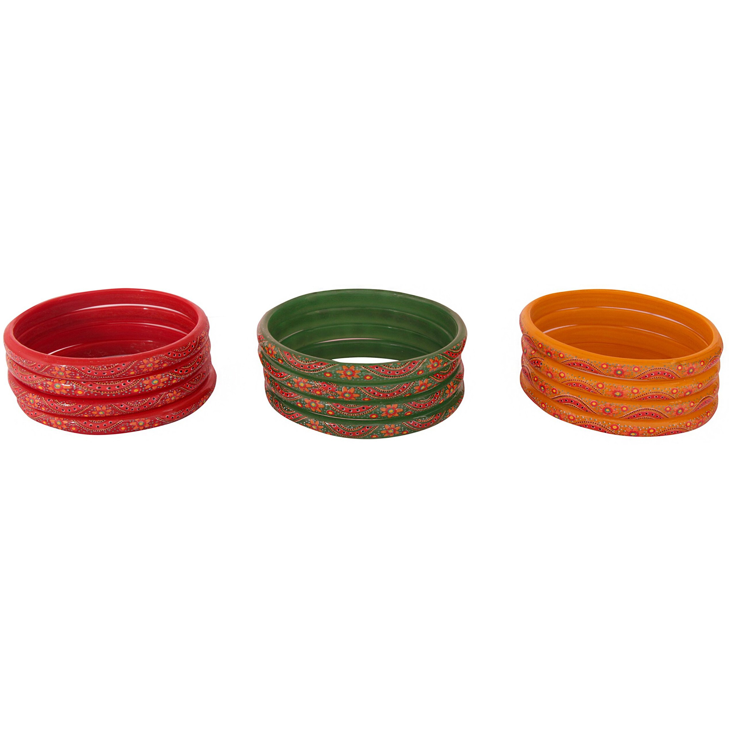 NMII Glass with Flower Pattern Glossy Finished Kada Set For Women and Girls, (Multy_2.6 Inches), Pack Of 24 Kada Set