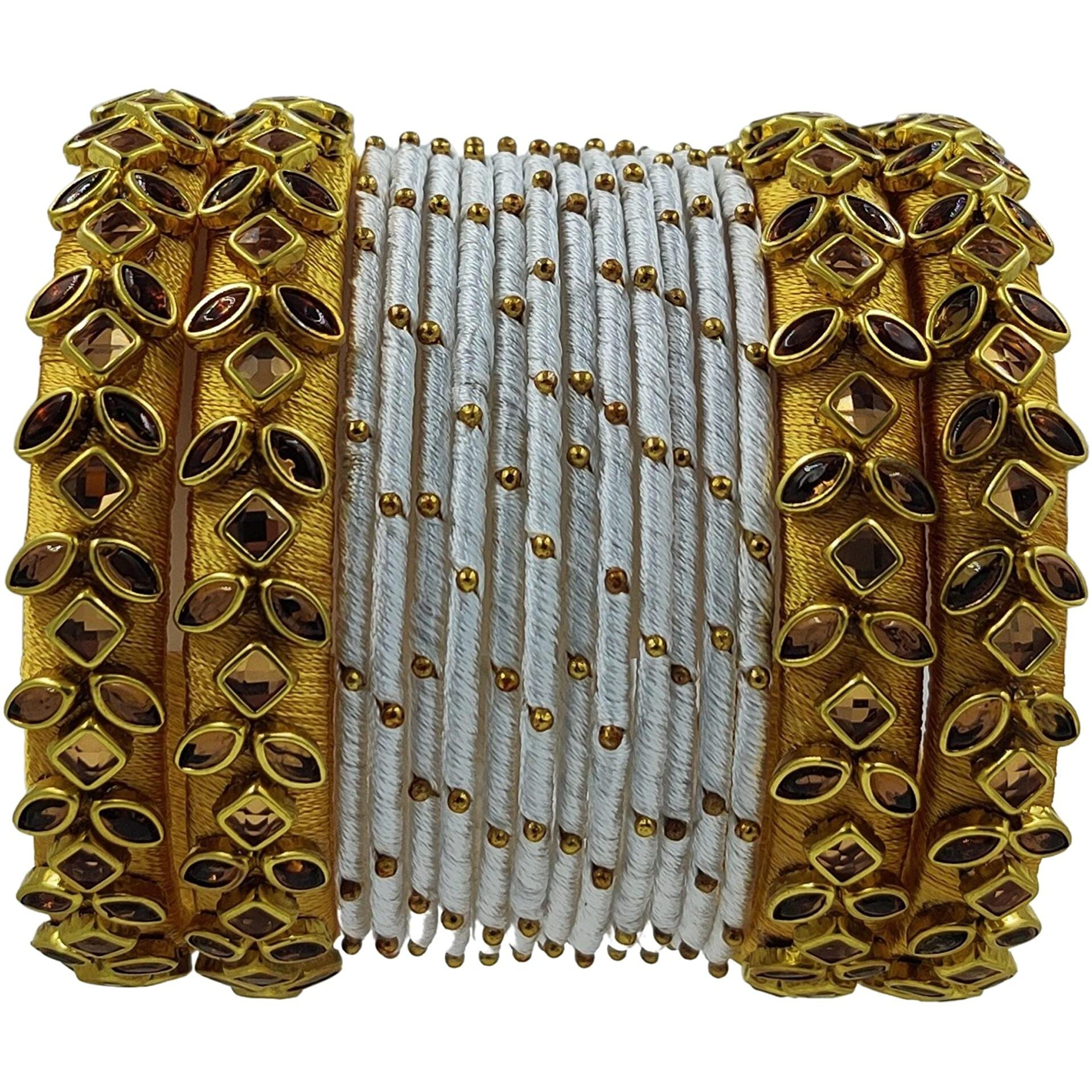 Yaalz Silk Thread Heavy Rich Kundan Stone Worked Beautiful Fancy Designer Festival Wear Wedding Chuda Bangle Sets For Women Girls In White_&_Gold Colors