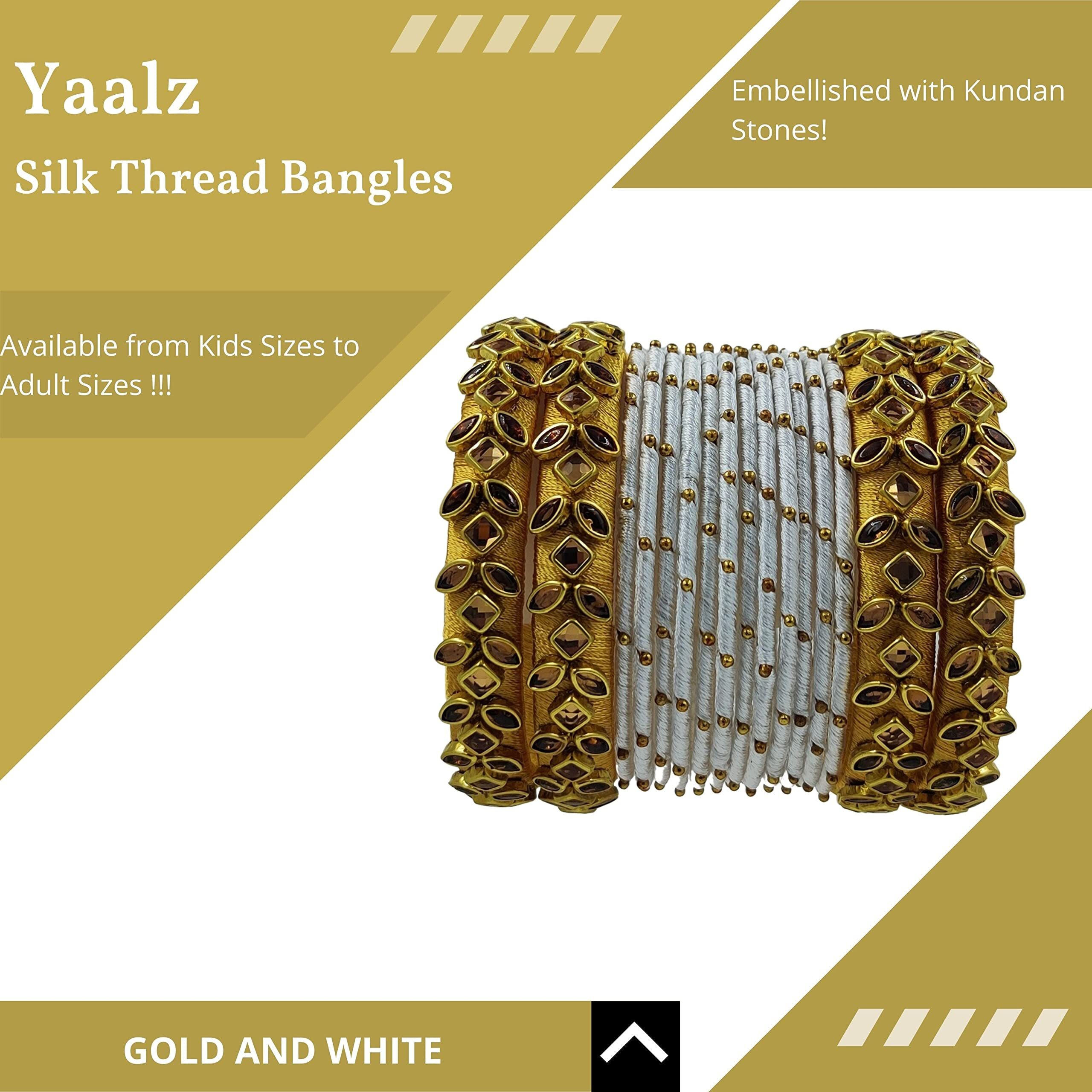 Yaalz Silk Thread Heavy Rich Kundan Stone Worked Beautiful Fancy Designer Festival Wear Wedding Chuda Bangle Sets For Women Girls In White_&_Gold Colors