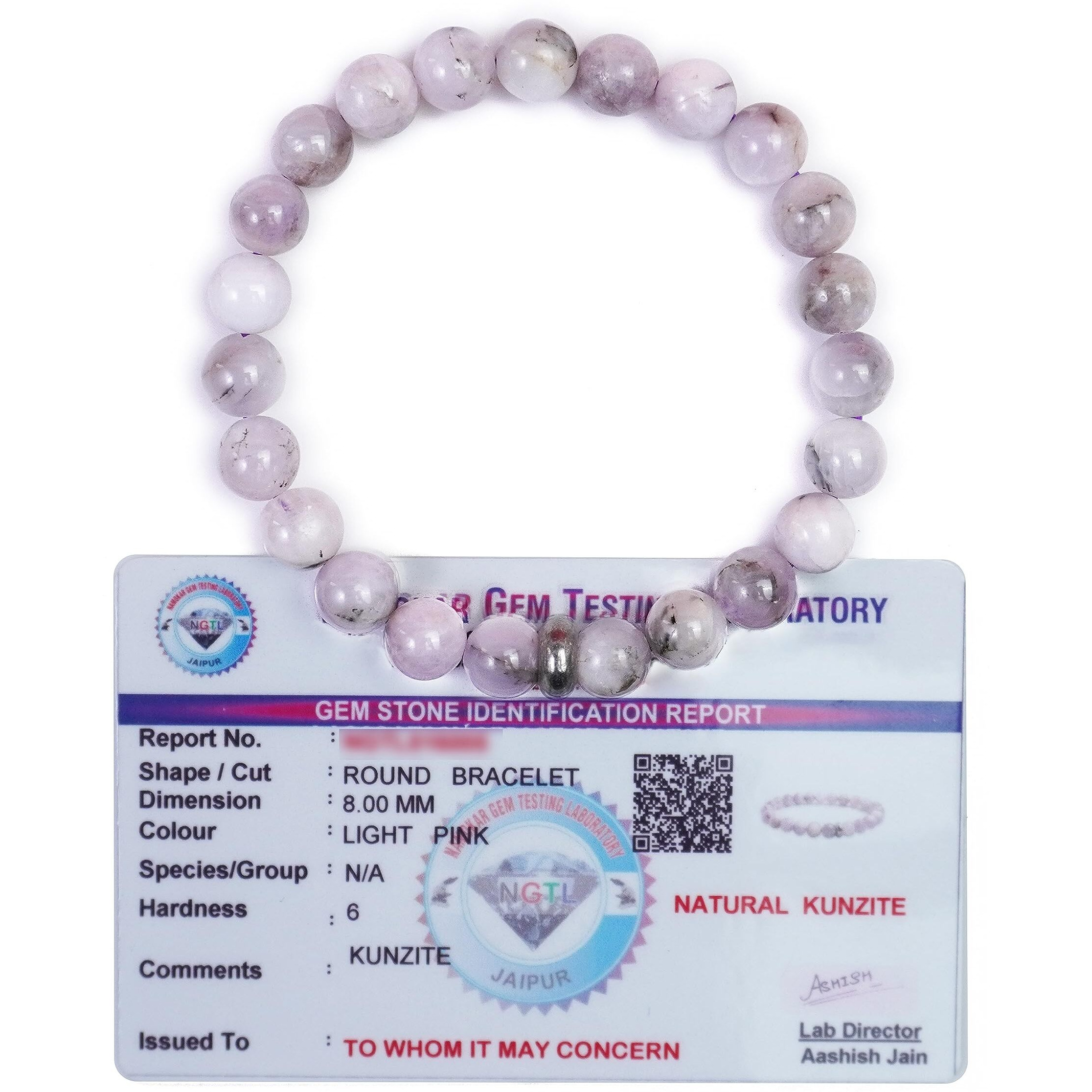 REMEDYWALA Charged Energized Certified Kunzite Bracelet 8mm For Reiki, Balance Chakra, Positive Energy, Healing | Kunzite Stone Bracelet for Men and Women