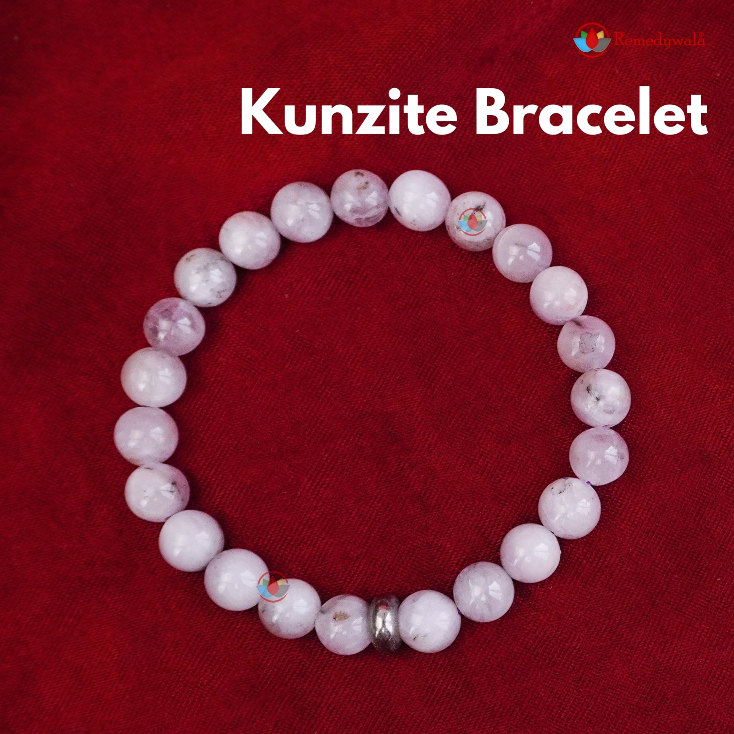 REMEDYWALA Charged Energized Certified Kunzite Bracelet 8mm For Reiki, Balance Chakra, Positive Energy, Healing | Kunzite Stone Bracelet for Men and Women