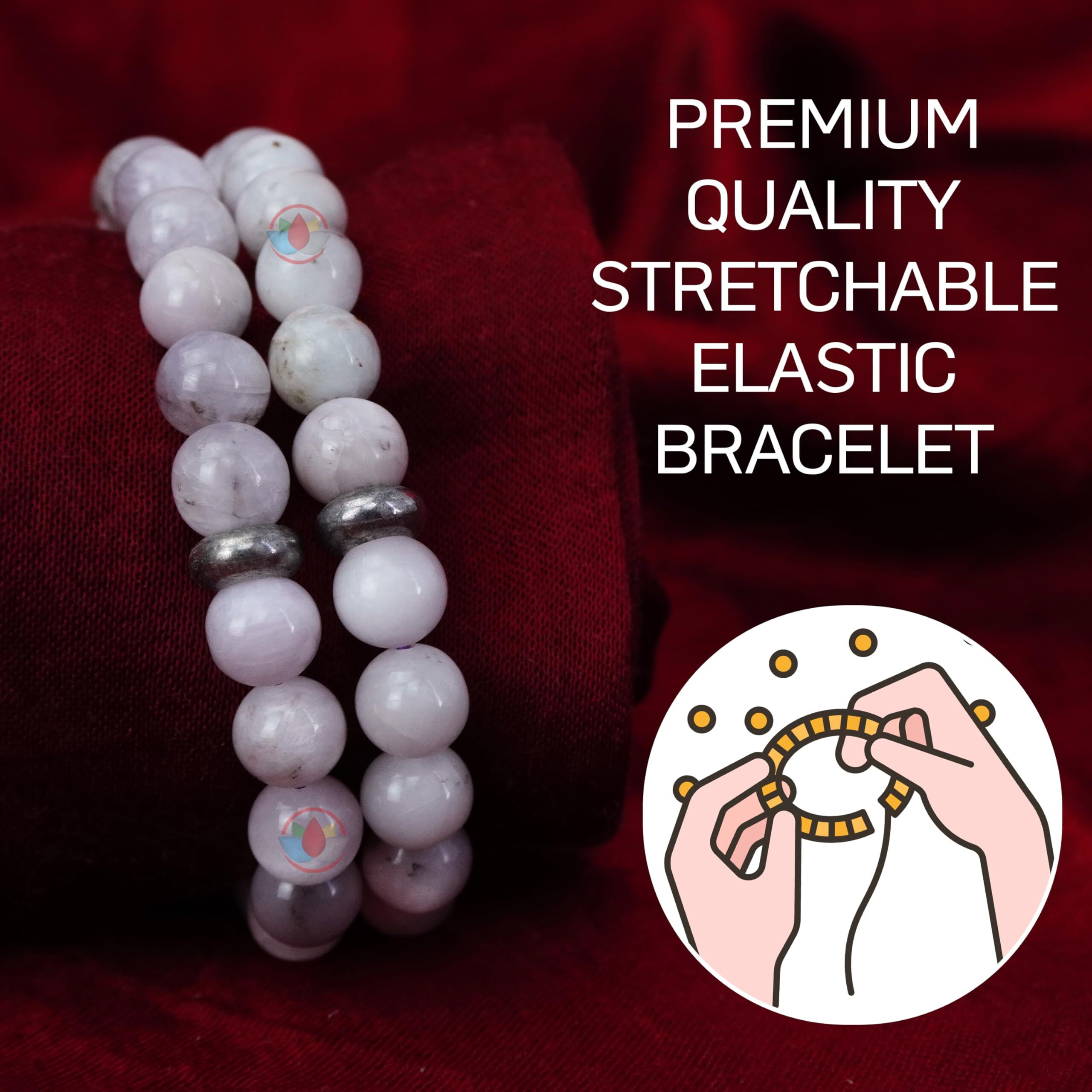 REMEDYWALA Charged Energized Certified Kunzite Bracelet 8mm For Reiki, Balance Chakra, Positive Energy, Healing | Kunzite Stone Bracelet for Men and Women