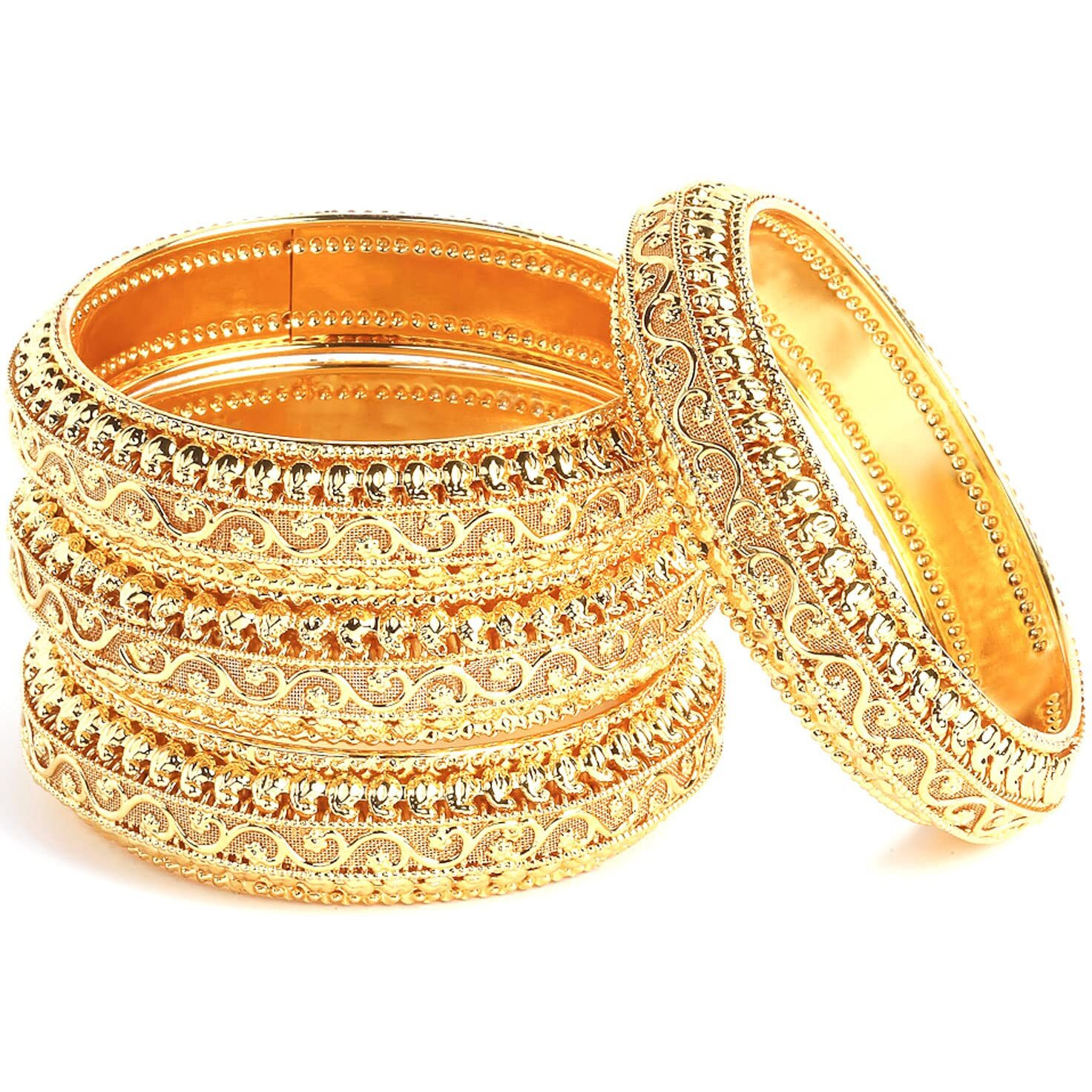 ZENEME Set Of 4 Oxidised Silver-Plated Classic Intricate Textured Bangles Jewellery Set for Girls and Women (Silver Toned, 2.4) (Gold, 2.4)
