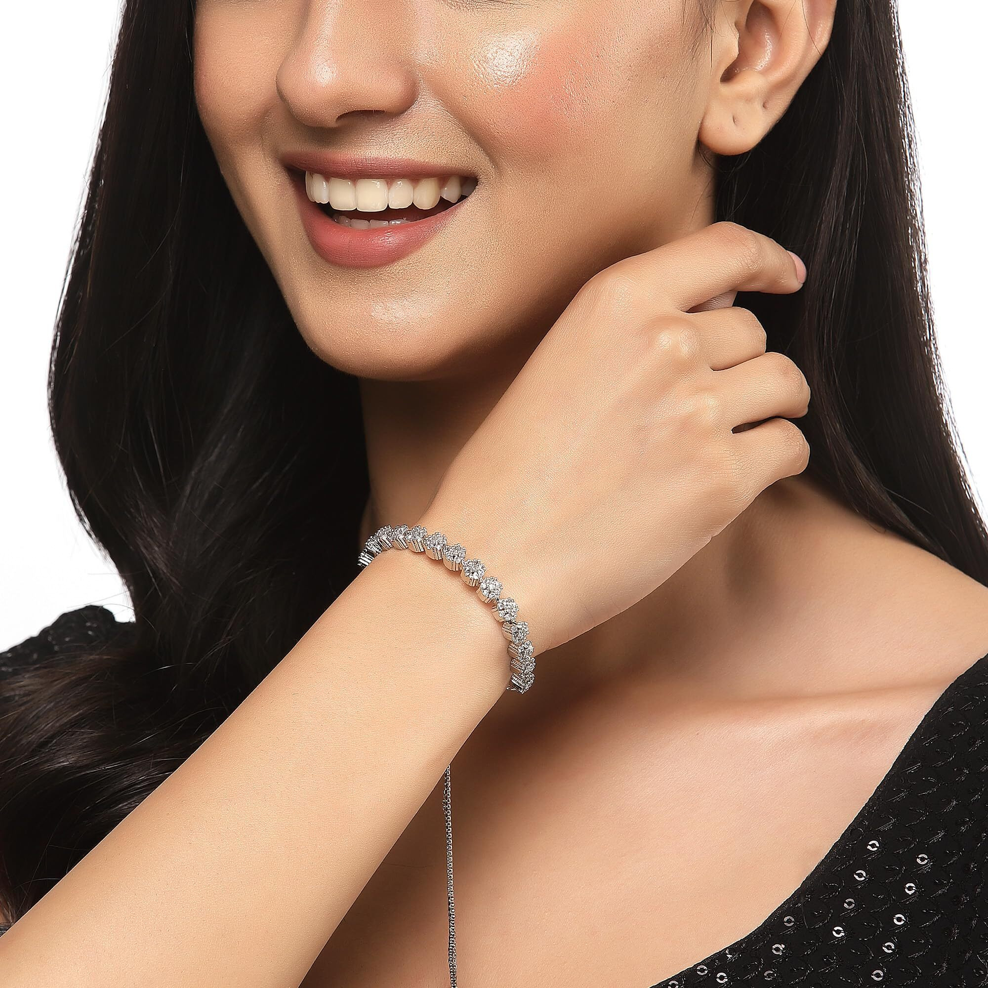 ZENEME Rose Gold-Plated White American Diamond Studded Round & Butterfly Shaped Set Of 2 Openable & Adjustable Bracelet For Women & Girl