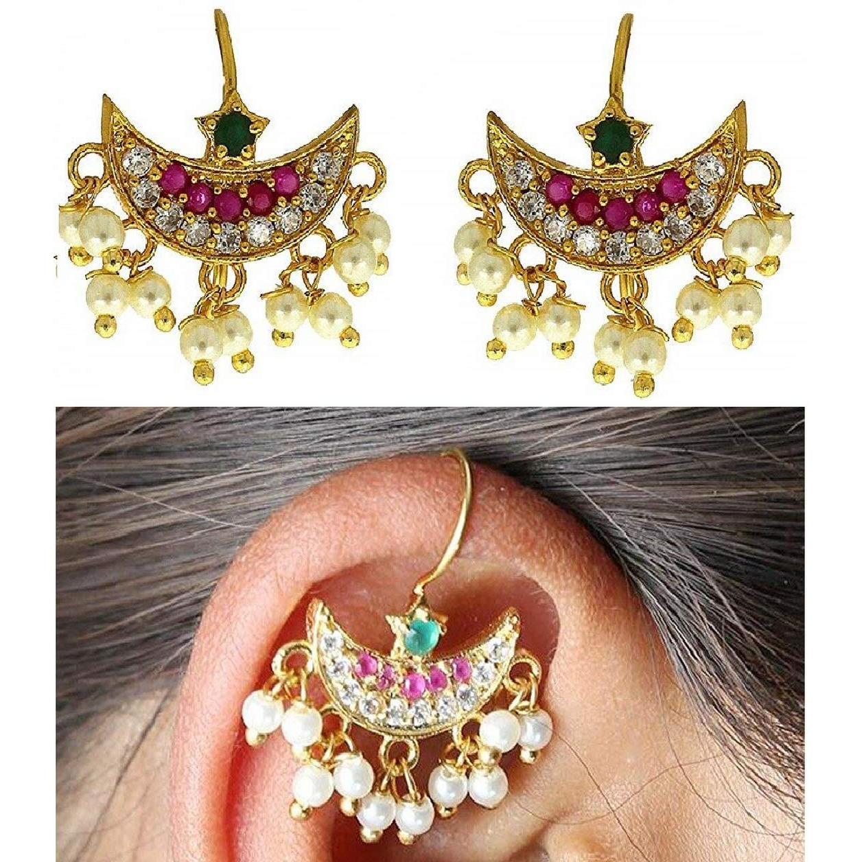 VAMA Fashions Upper Ear clips Press on Maharashtrian Traditional Press Bugadi Clip on Earrings for Women and Girls