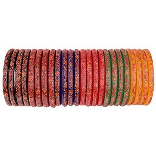 NMII Glass with Flower Pattern Glossy Finished Kada Set For Women and Girls, (Multy_2.4 Inches), Pack Of 24 Kada Set