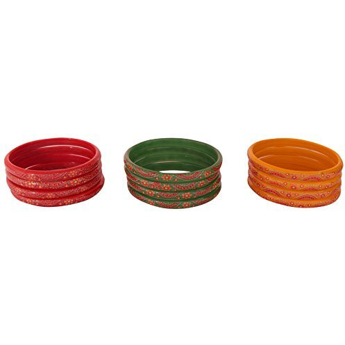 NMII Glass with Flower Pattern Glossy Finished Kada Set For Women and Girls, (Multy_2.4 Inches), Pack Of 24 Kada Set