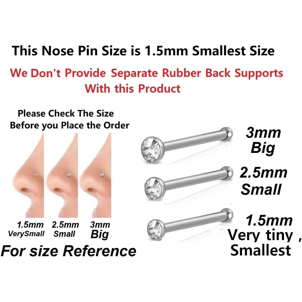VAMA FASHIONS Silver White Stone Nosepin ring stud with piercing Round hoop Nose pin for women - 60 PCS