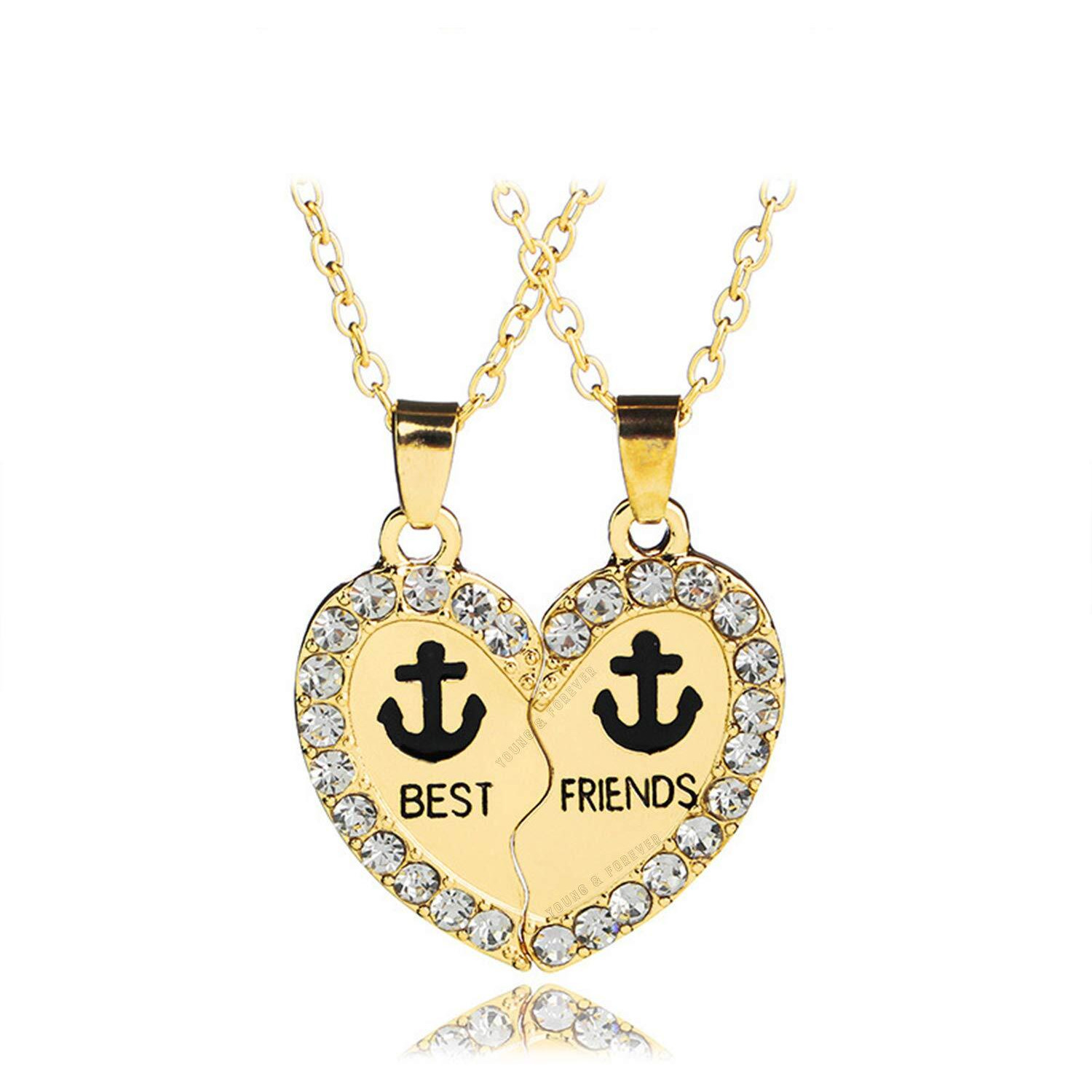 Young & Forever Gift Friendship Day Gift Special Necklace For 2 Best Friend Zircon Couple Gift For 2 Matching Heart Best Friends Forever Anchor Gold Pendant For Women