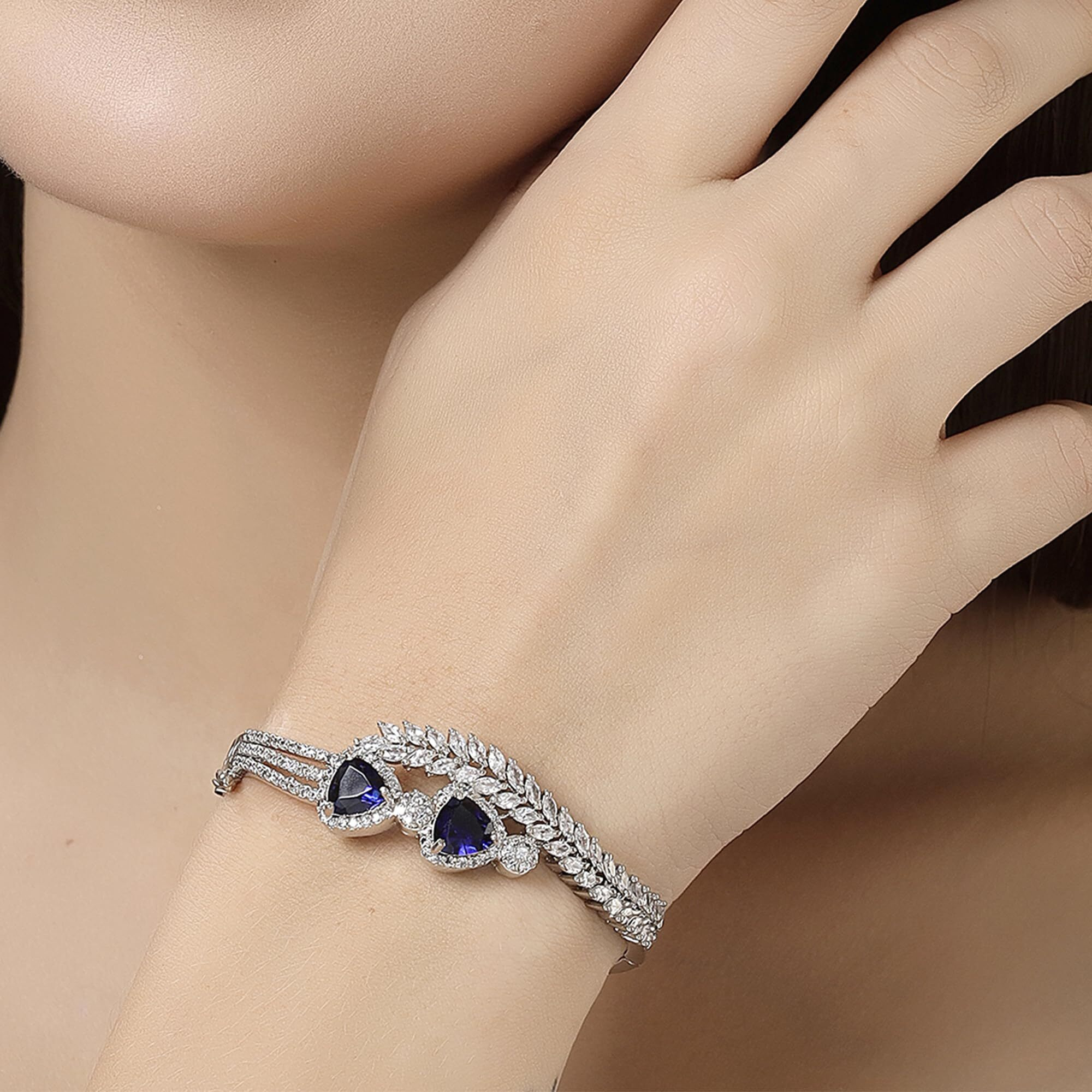 ZENEME Bracelet American Diamond Studded Artistically Designed Celebrity Inspired American Diamond Bracelet Jewellery For Girl and Women (Design_16)