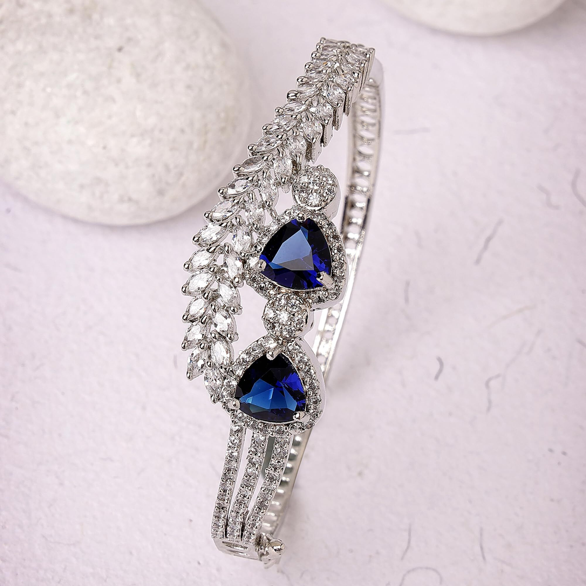 ZENEME Bracelet American Diamond Studded Artistically Designed Celebrity Inspired American Diamond Bracelet Jewellery For Girl and Women (Design_16)