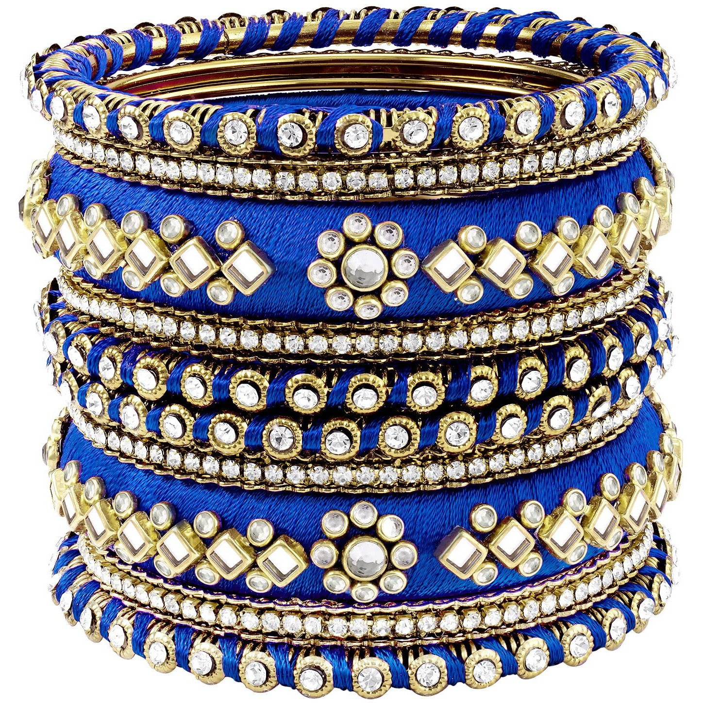 Peora Women Velvet Matching Fancy Silk Thread Blue White Chuda/Chura Bangle Set(Size 2.8)