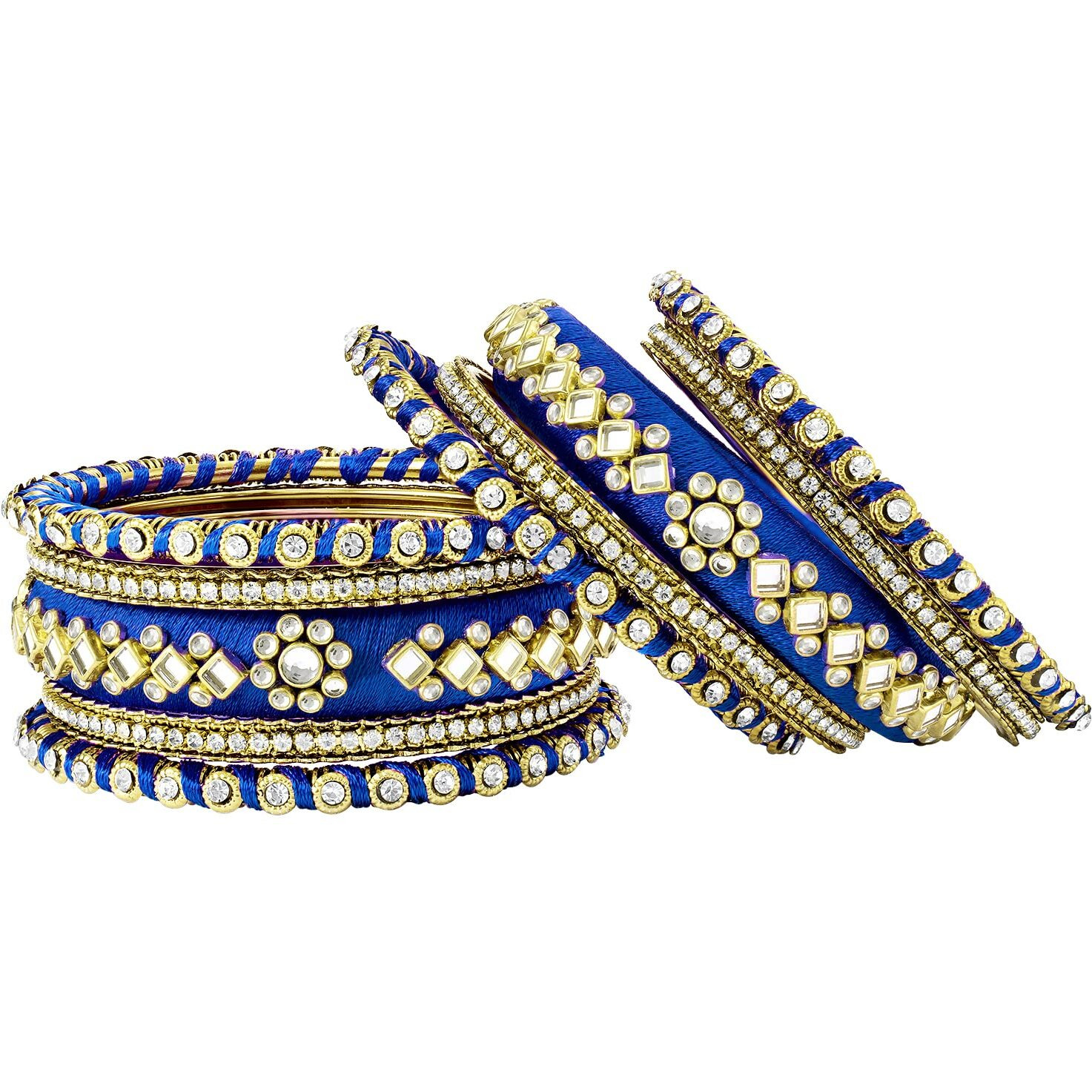 Peora Women Velvet Matching Fancy Silk Thread Blue White Chuda/Chura Bangle Set(Size 2.8)