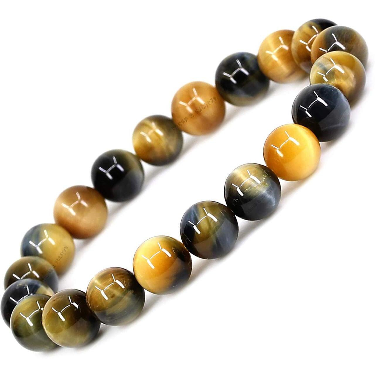 Young & Forever valentine gift for girlfriend boyfriend Certified Reiki Crystal Semi Precious Gemstone Honey Blue Tiger Eye Bracelet Strength and Courage Energy Healing Stone Stretch Bracelet for Men and Women