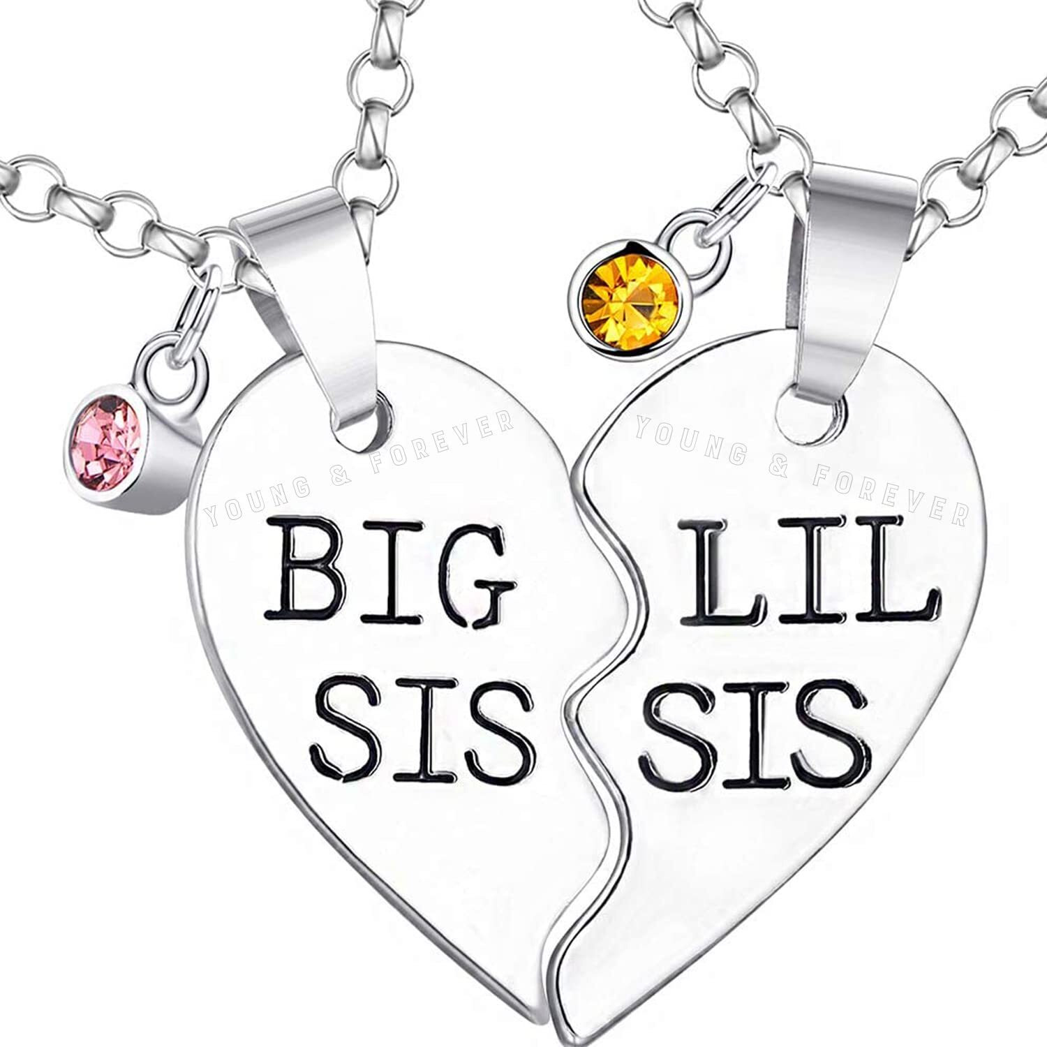 Young & Forever Gift 2PCS BFF Best Friend Necklaces for Girls Fashion Rhinestone Crystal Puzzle Couples Friendship Pendant Necklaces