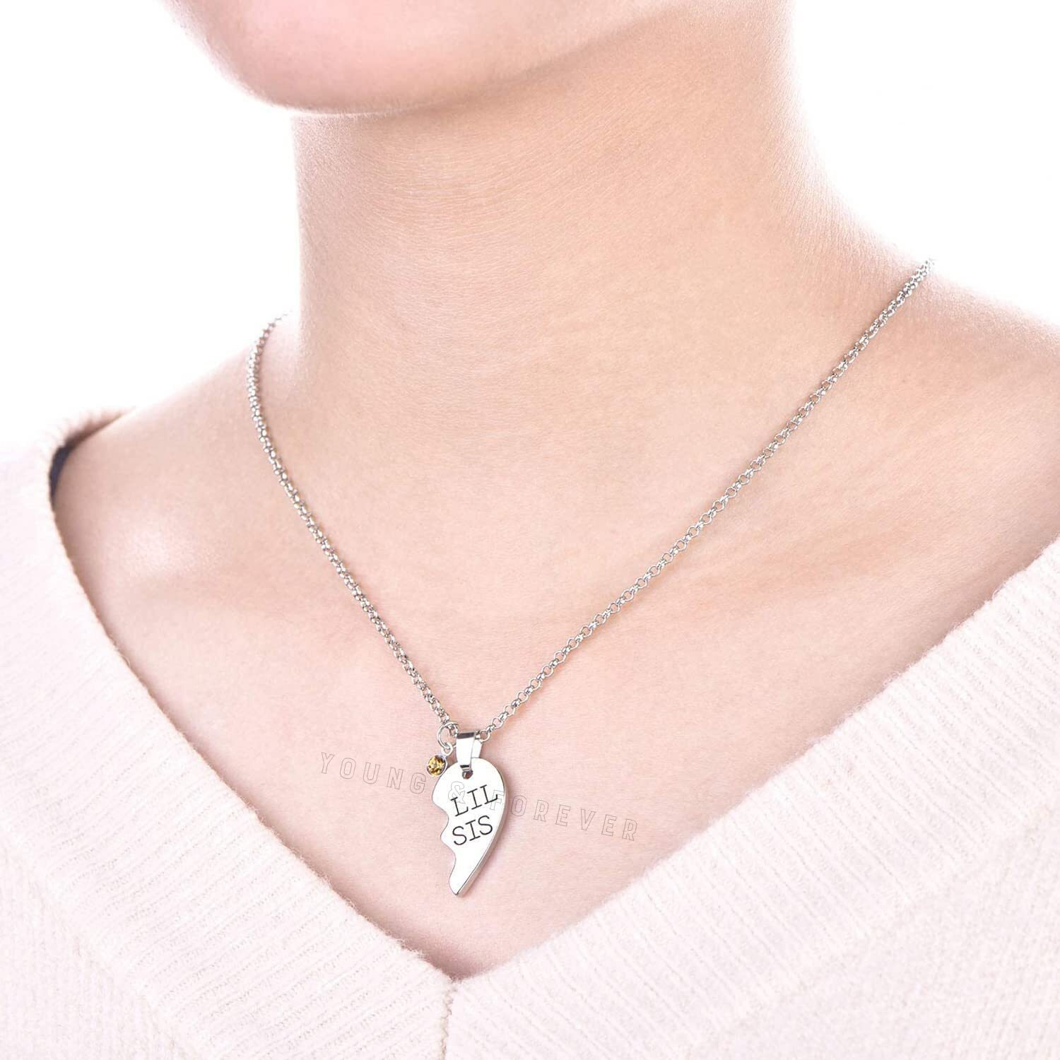 Young & Forever Gift 2PCS BFF Best Friend Necklaces for Girls Fashion Rhinestone Crystal Puzzle Couples Friendship Pendant Necklaces