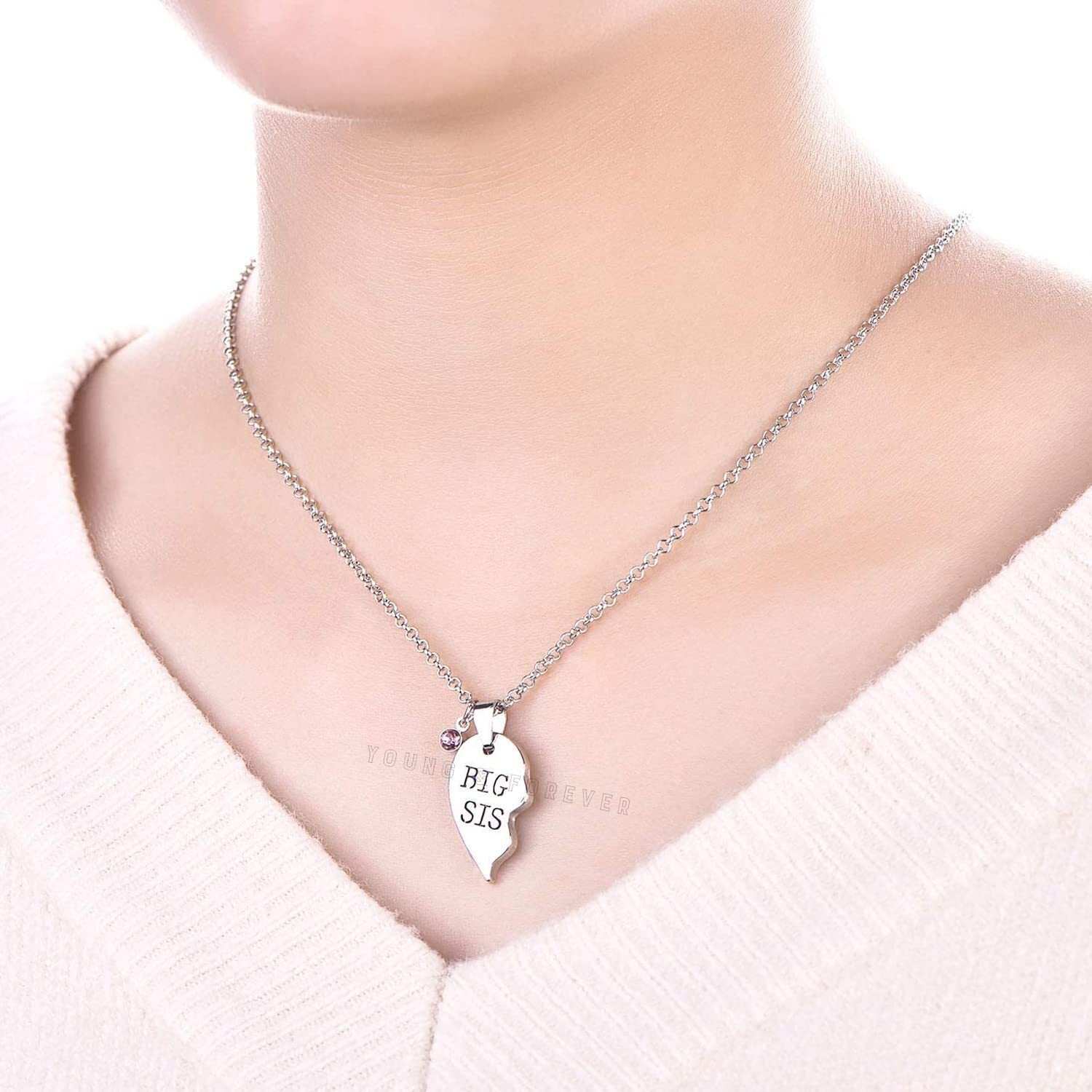 Young & Forever Gift 2PCS BFF Best Friend Necklaces for Girls Fashion Rhinestone Crystal Puzzle Couples Friendship Pendant Necklaces