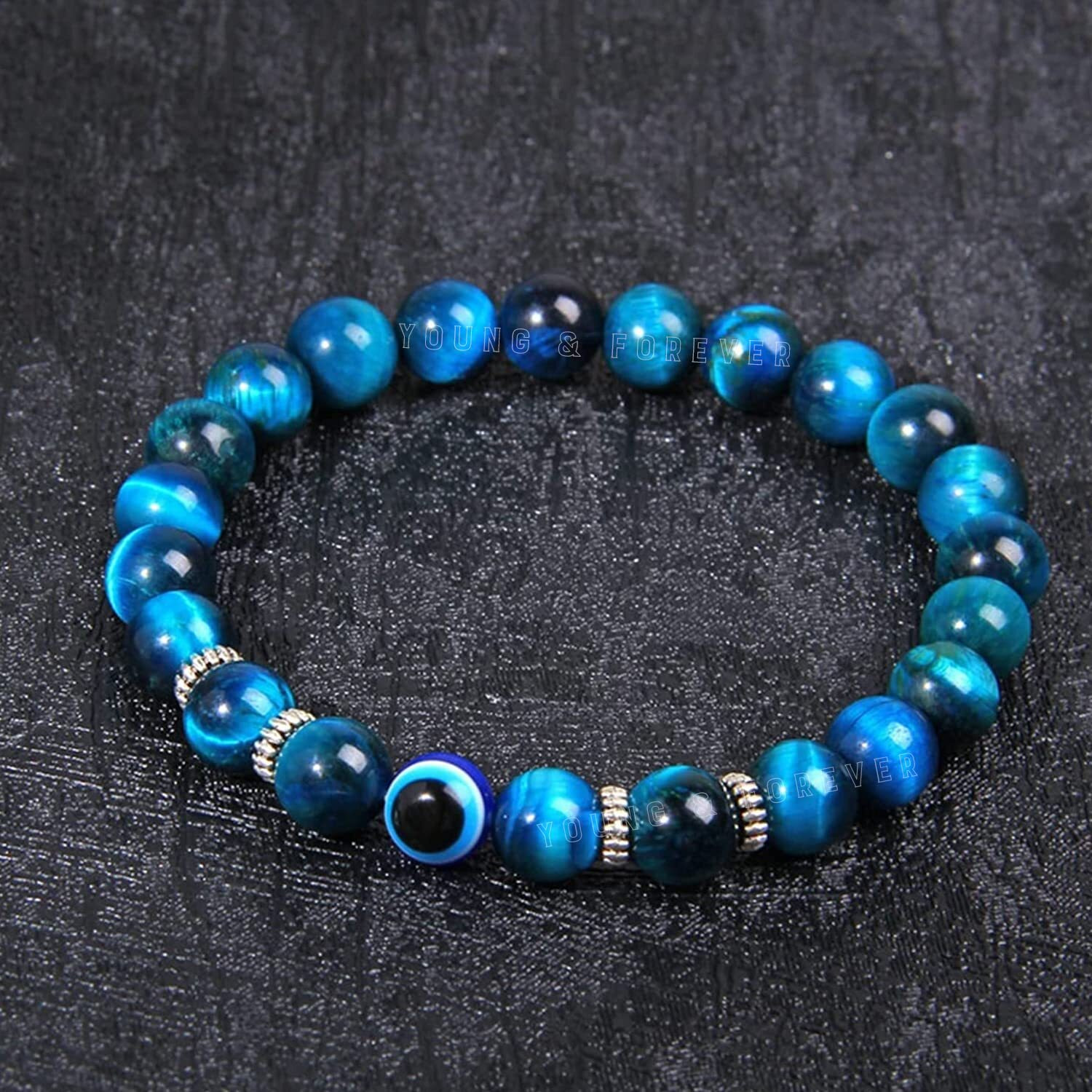 Young & Forever Gift Blue Tiger Eye Evil Eye Bracelet For Women