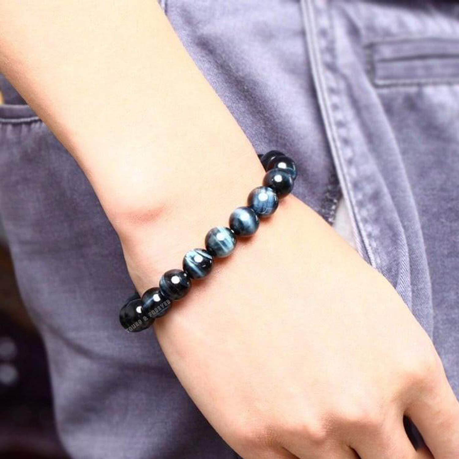 Young & Forever Gift Certified Reiki Crystal Semi Precious Gemstone Hawks Dream Tiger Eye Bracelet Strength and Courage Energy Healing Stone Stretch Bracelet for Men and Women