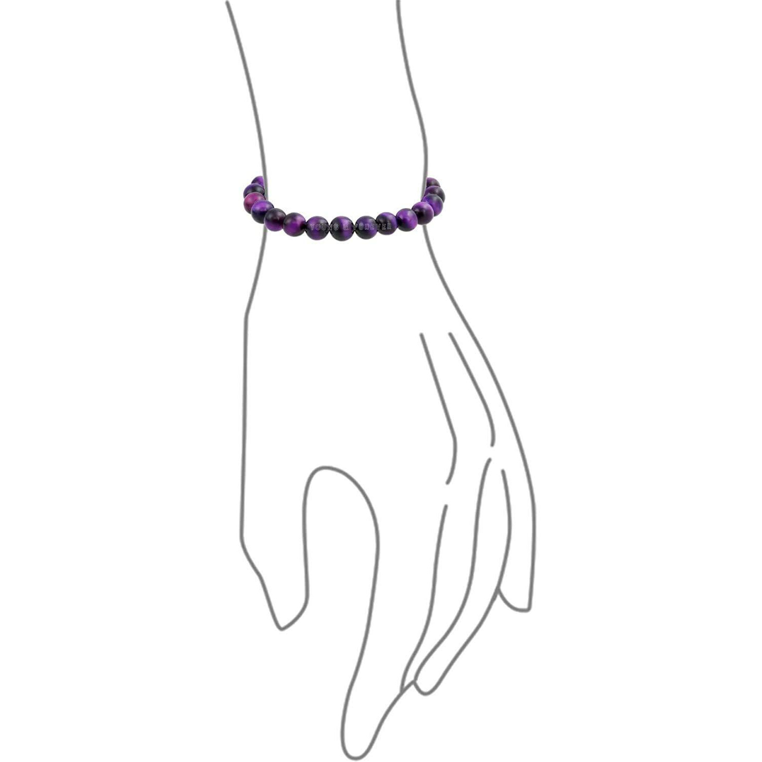Young & Forever Gift Natural Reiki Feng-Shui Healing Crystal Beaded Gem Stone Purple Tiger Eye Bracelet for Men and Women