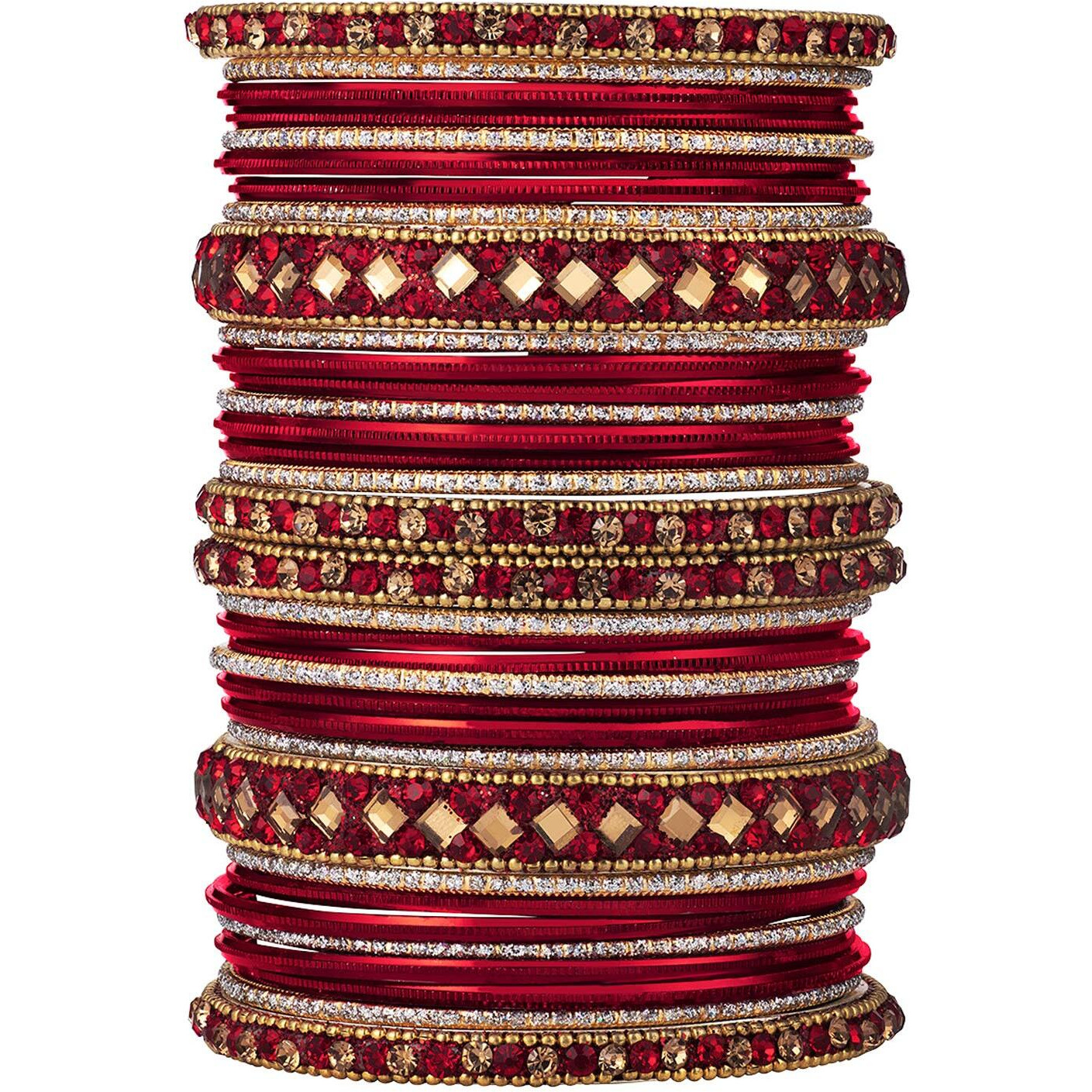 Peora Gold Plated Red Diamond Metal Chuda Chura Bangle Set Indian Traditional Bridal Fashion Jewellery for Women Girls (Size - 2.6)|Rakhi Rakshabandhan Gift for Sister Bhabhi, Gifts for Women