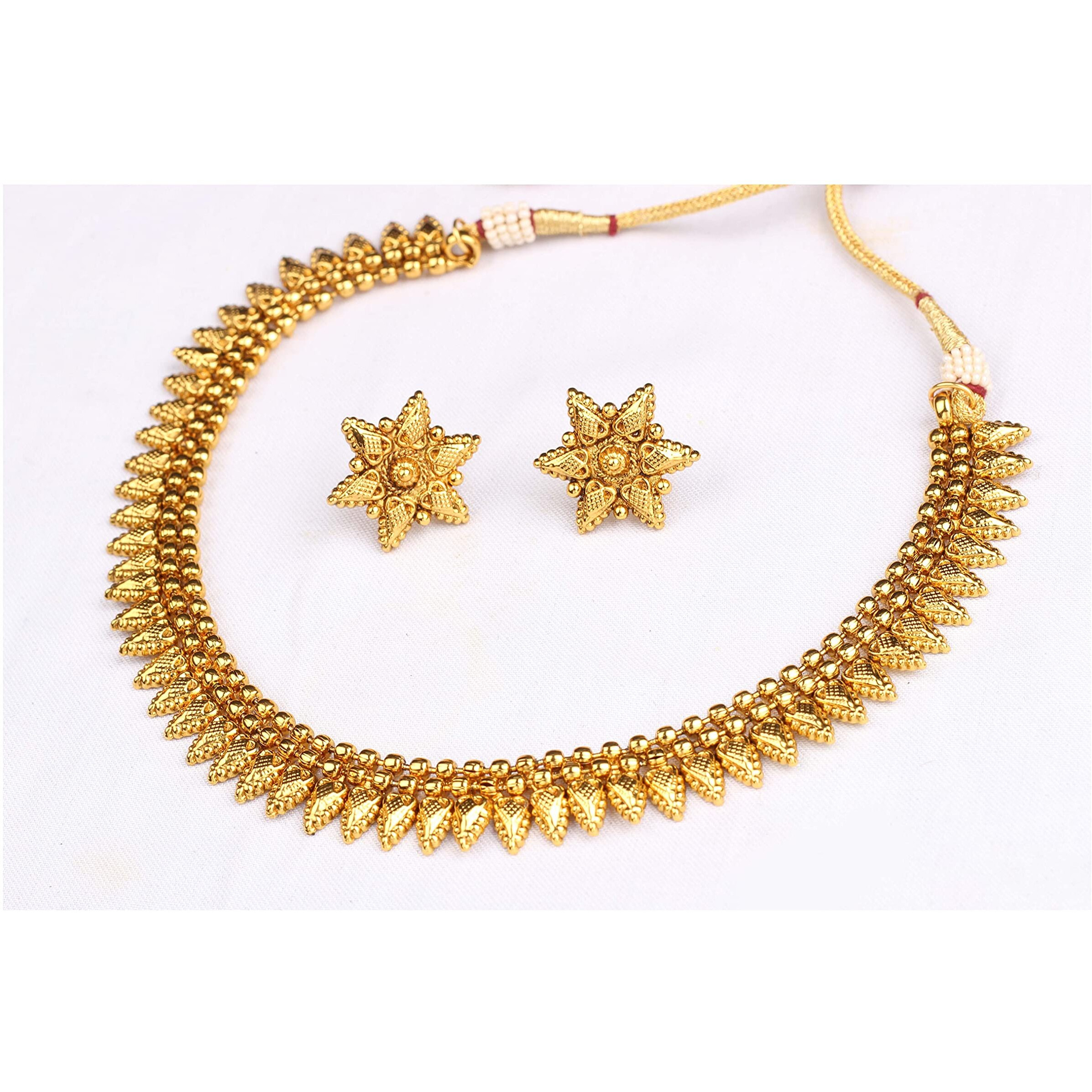 JFL - Jewellery for Less Designer Traditional Ethnic Gold Plated Bead Necklace Set for Women(Golden) - 1g
