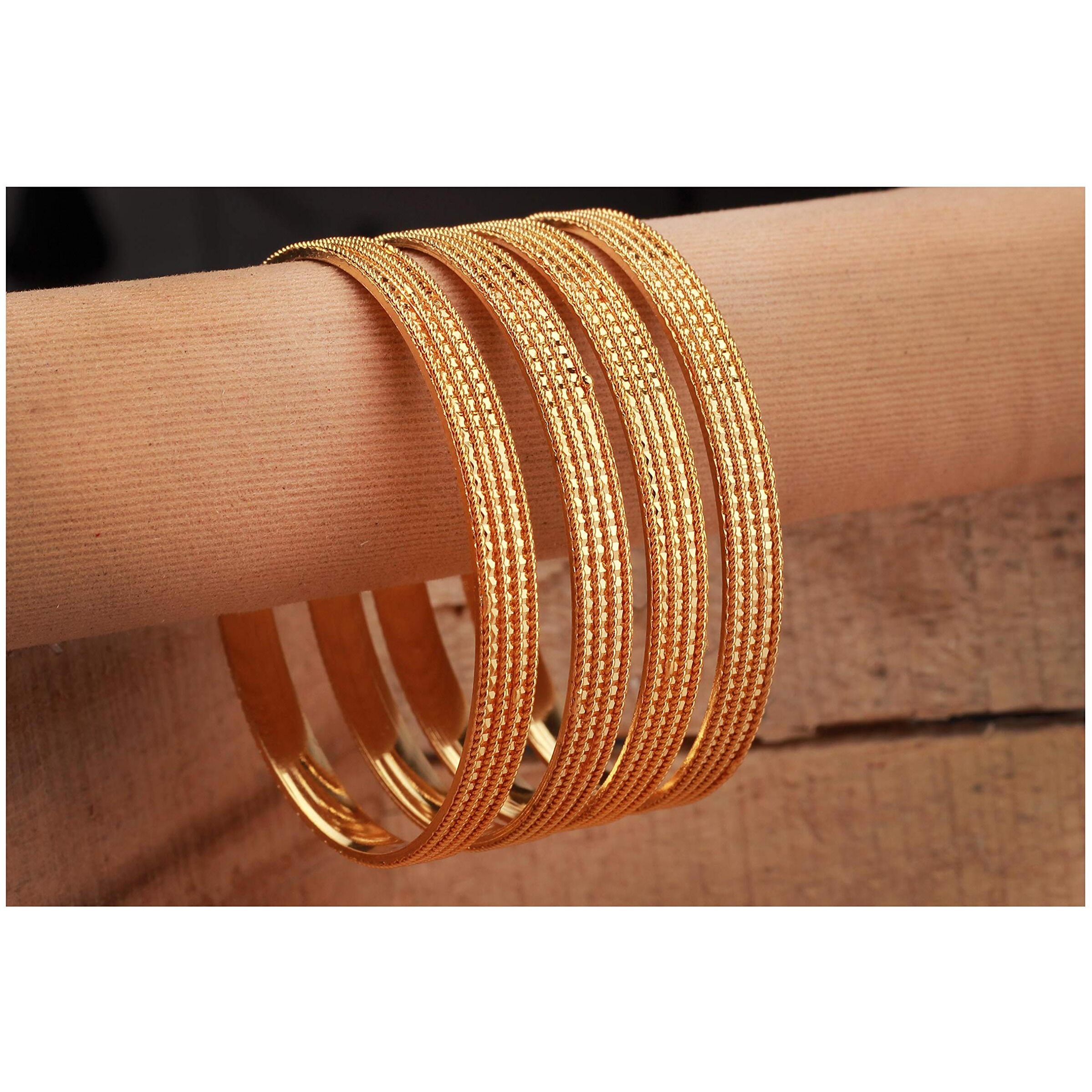 JFL - Jewellery for Less Golden One Gram Gold Plated Bangle Set Of 4 For Women (2.8)