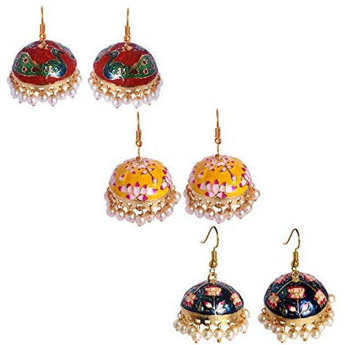 Adorn Combo Metal Gold Plated Light Weight Meenakari Jhumki Earring For Women