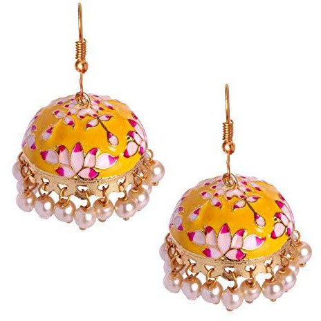 Adorn Combo Metal Gold Plated Light Weight Meenakari Jhumki Earring For Women