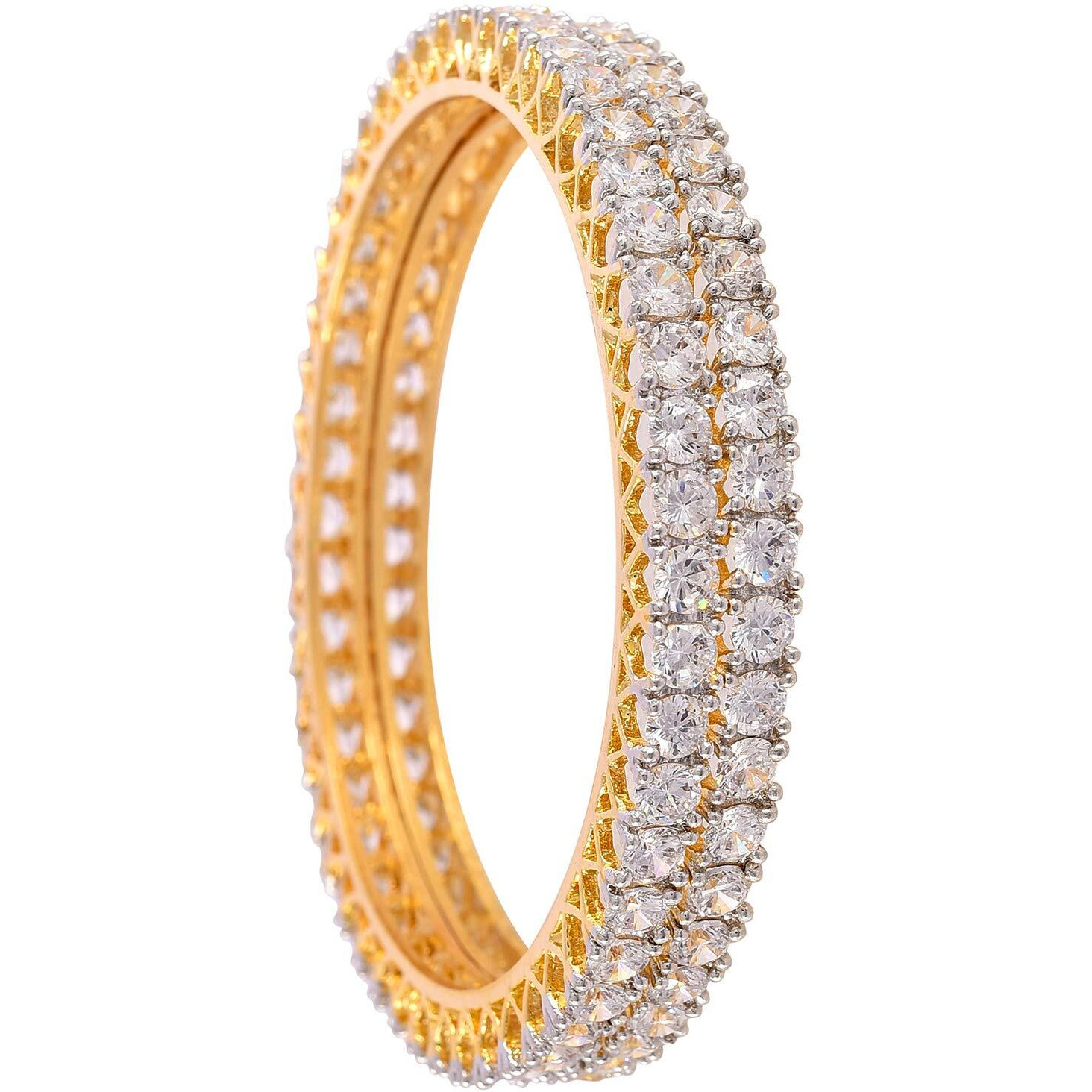 Ratnavali Jewels White American Diamond Gold Plated Cz Bangle Set For Women And Girls Rv785