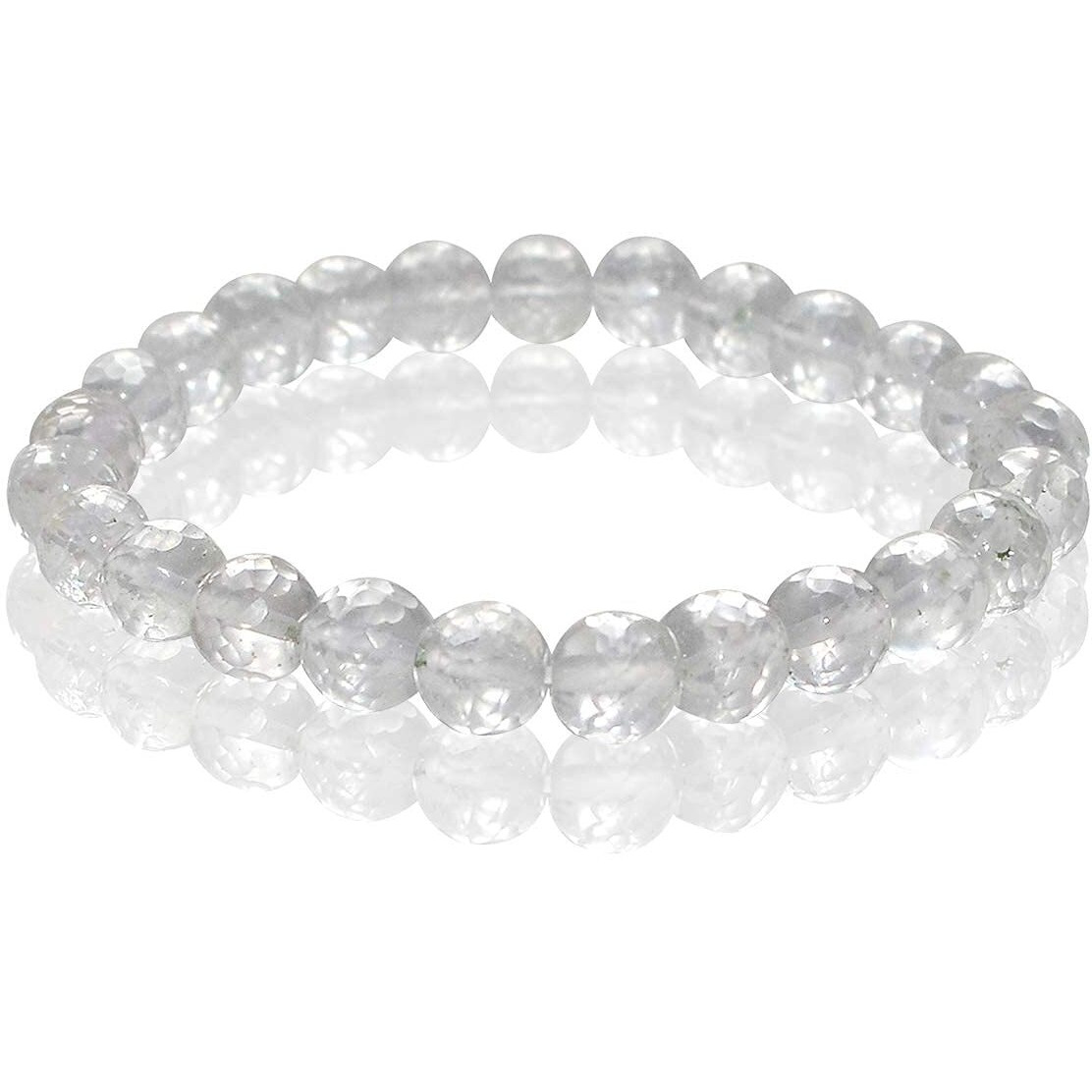 rocksmins Natural Quartz Clear Crystal Bracelet 8mm Diamond Cut Original Semi Precious Stone Beads For Reiki Crystal Healing, Protection, Chakra Balancing Unisex Men Women Stretchable - Colour Clear