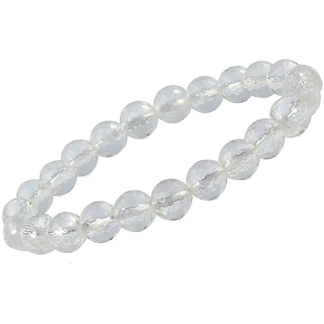 rocksmins Natural Quartz Clear Crystal Bracelet 8mm Diamond Cut Original Semi Precious Stone Beads For Reiki Crystal Healing, Protection, Chakra Balancing Unisex Men Women Stretchable - Colour Clear