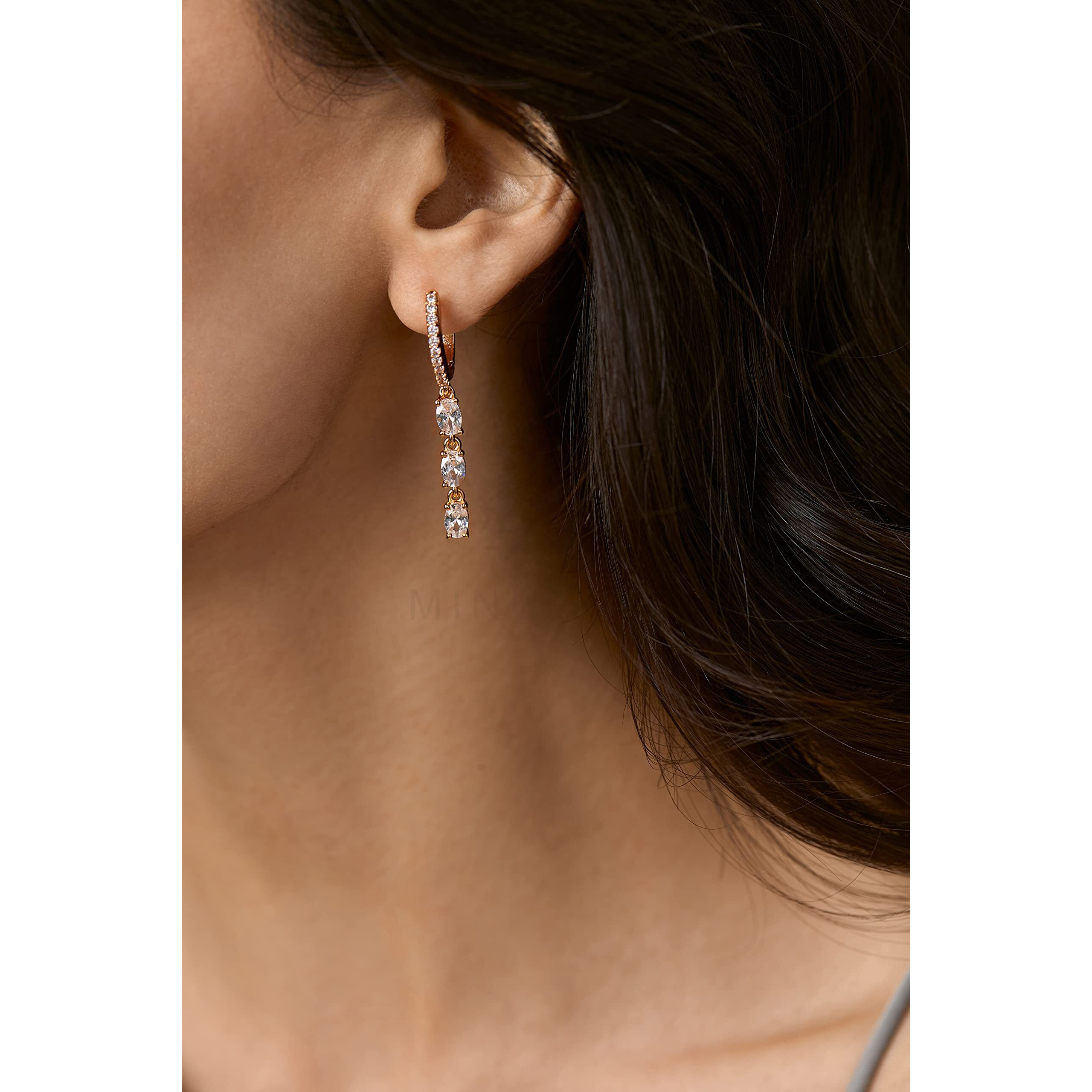 MINUTIAE Earrings With White Solitaire Swarovski Crystal Diamond Stylish Fashion Jewellery For Womens And Girls