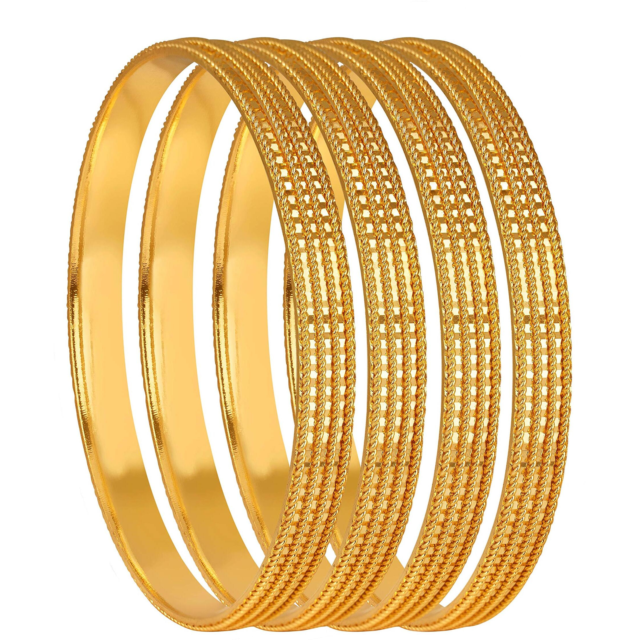 JFL - Jewellery for Less Golden One Gram Gold Plated Bangle Set Of 4 For Women (26),