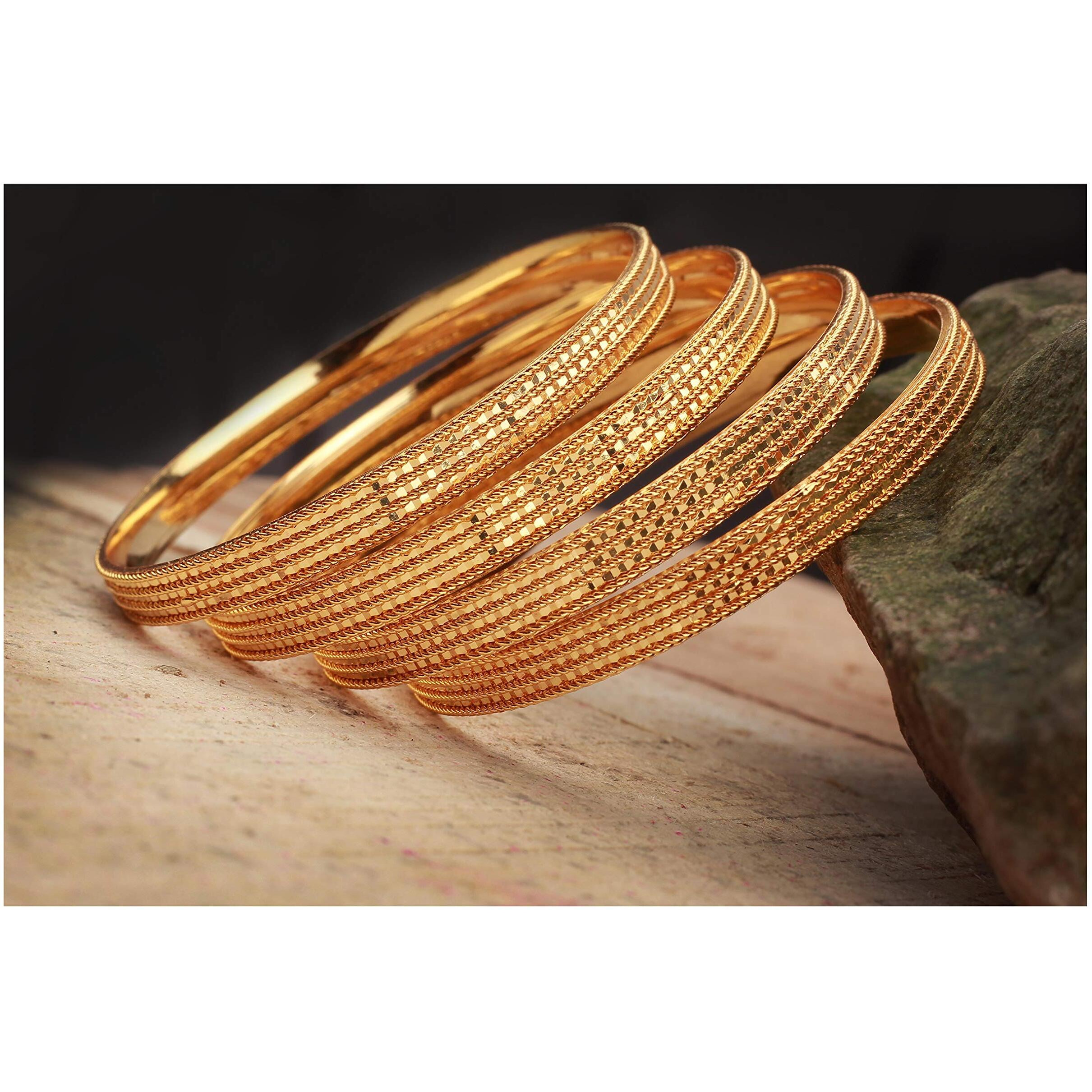 JFL - Jewellery for Less Golden One Gram Gold Plated Bangle Set Of 4 For Women (26),