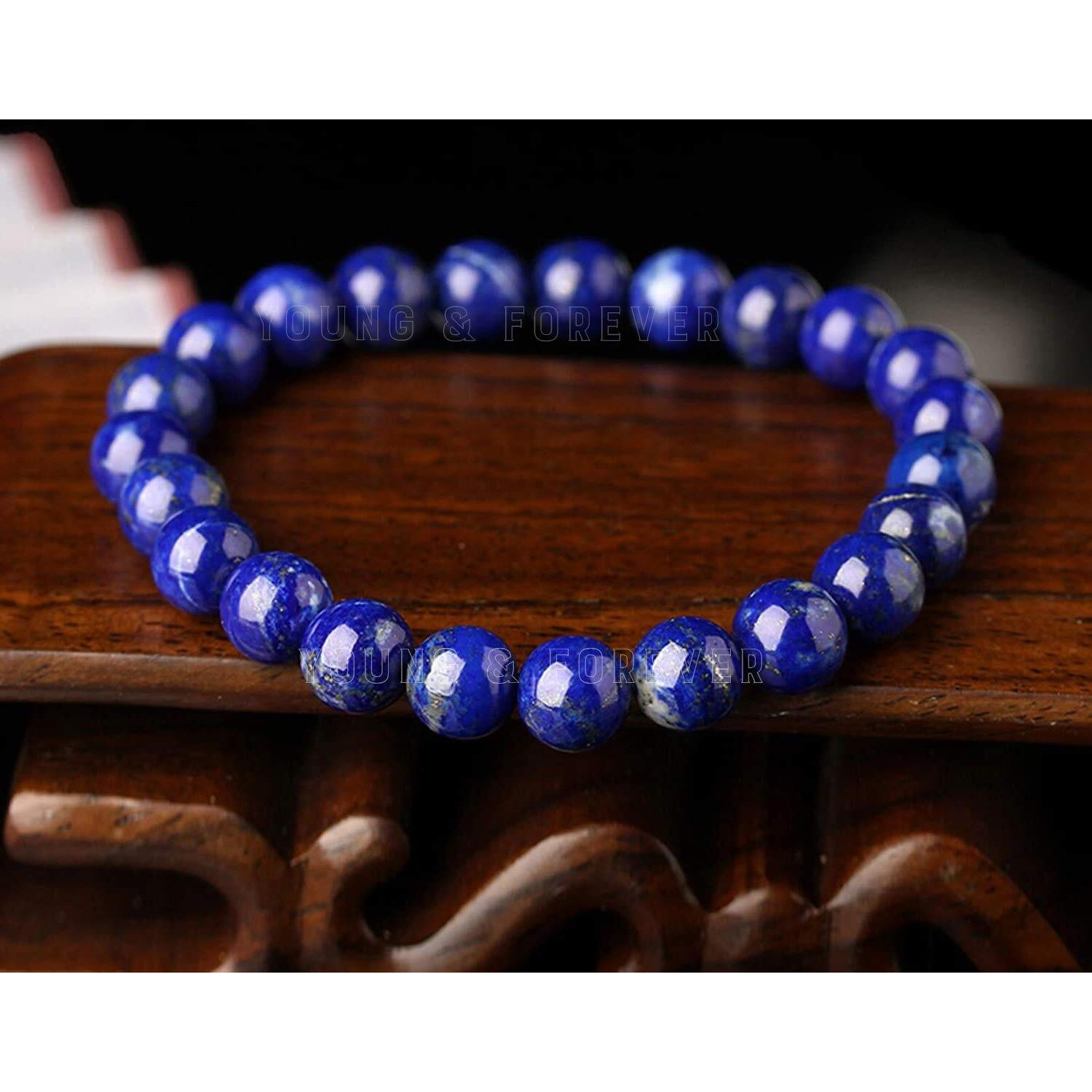 Young & Forever Gift Reiki Crystal Semi Precious Gemstone Lapis Lazuli Bracelet for Building Intution Energy Healing Stone Stretch Bracelet for Men and Women
