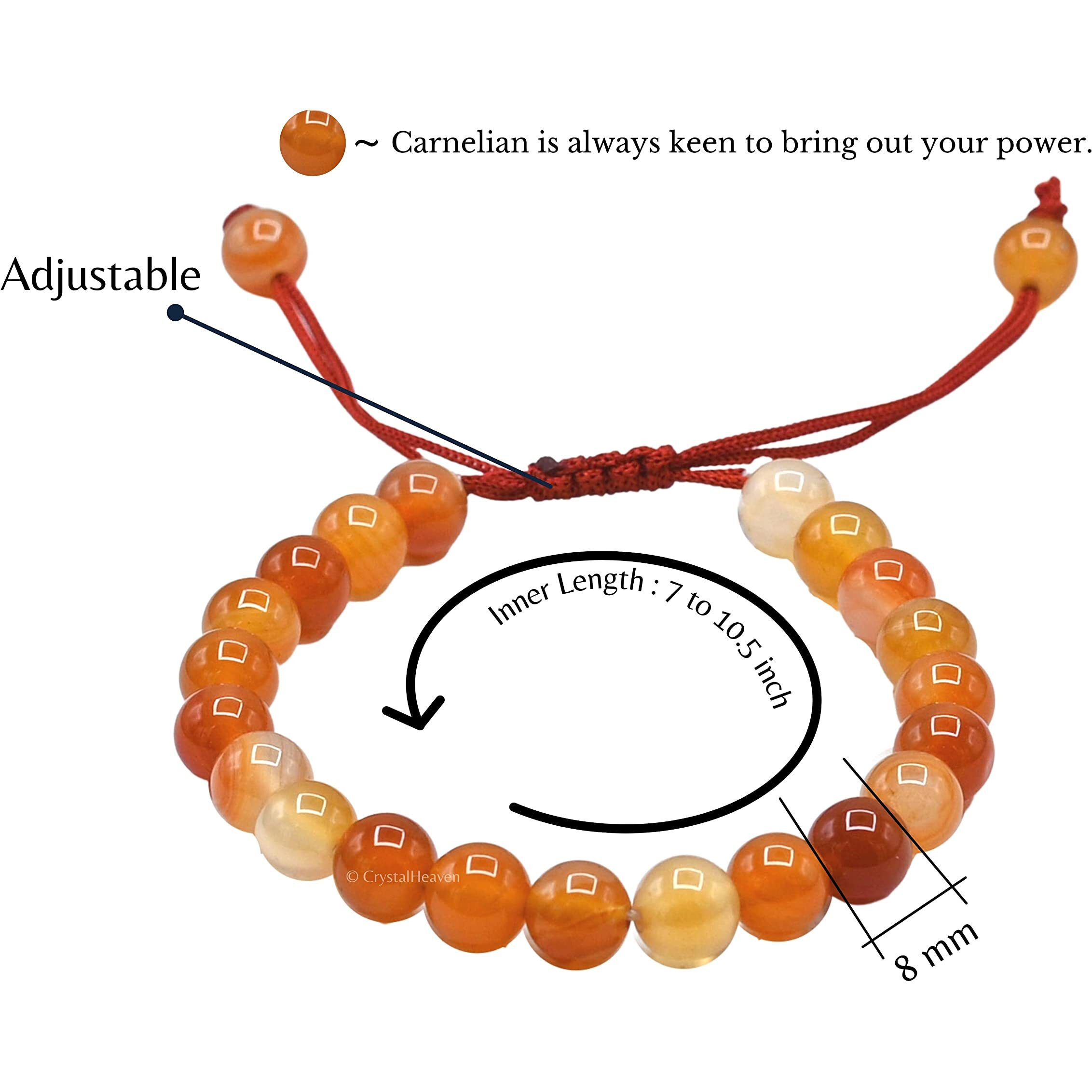 Crystal Heaven Carnelian Crystal Bracelet for Women Men Natural Healing - AAA Grade Original Healing Gemstone Adjustable Bracelet for Yoga Reiki Meditation Feng Shui