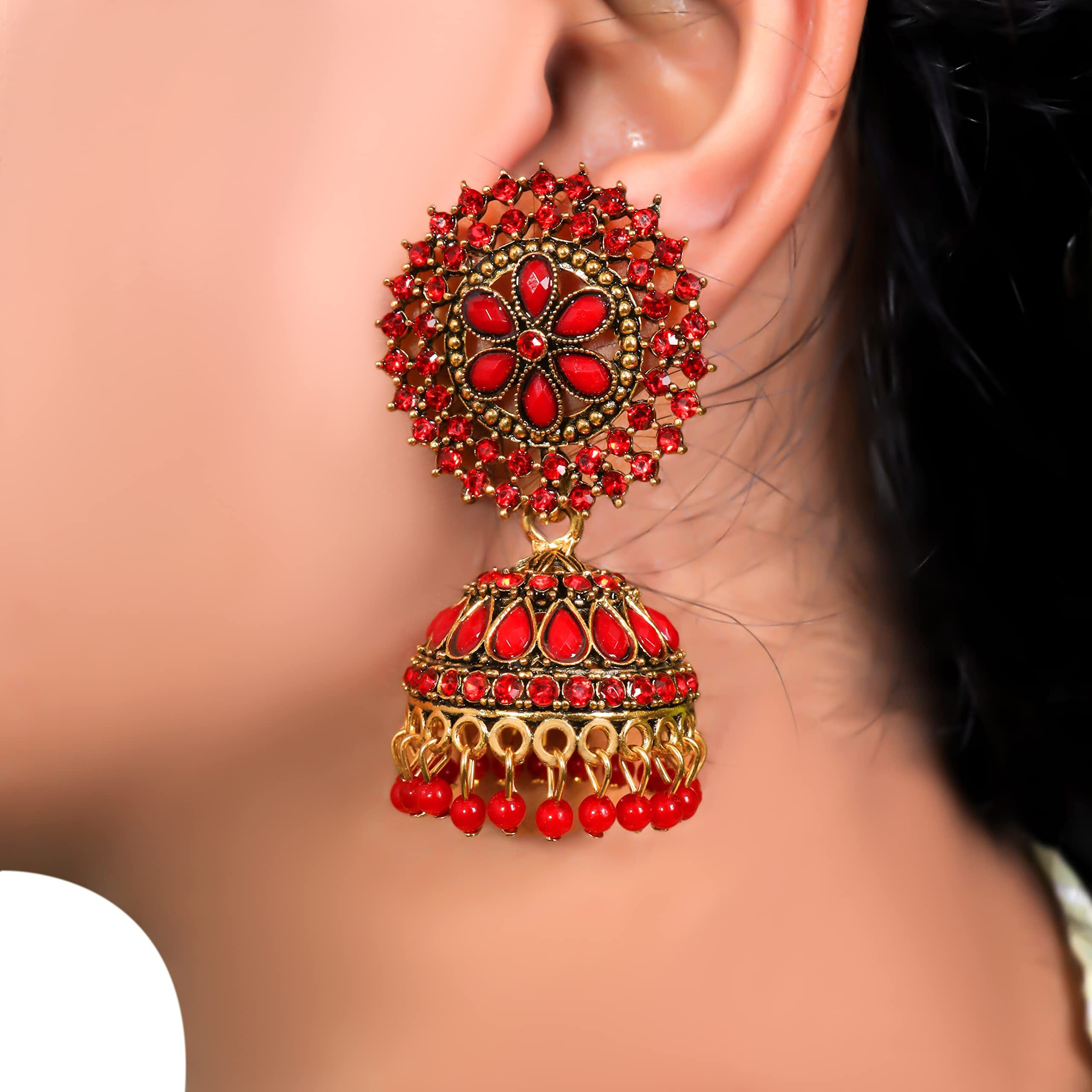 Fashion Frill Dazzling Cz & Pearl Gold Plated Jhumka Earrings For Girls Women Stylish Latest Fancy Earrings