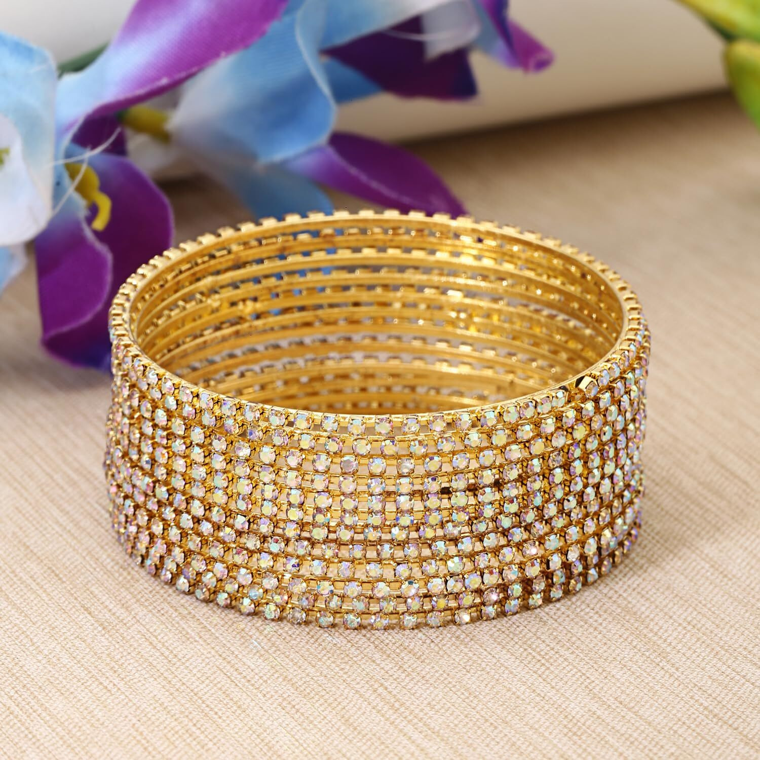 Shining Diva Fashion Set Of 12 Latest Traditional Design Gold Plated Bangle for Women (15481b_2.4) (Rainbow White)