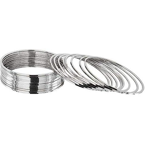 I Jewels Ethnic Silver Oxidized Traditional Plain Bangle Set For Women (ADB158S-a) (Set of 24 Bangles)