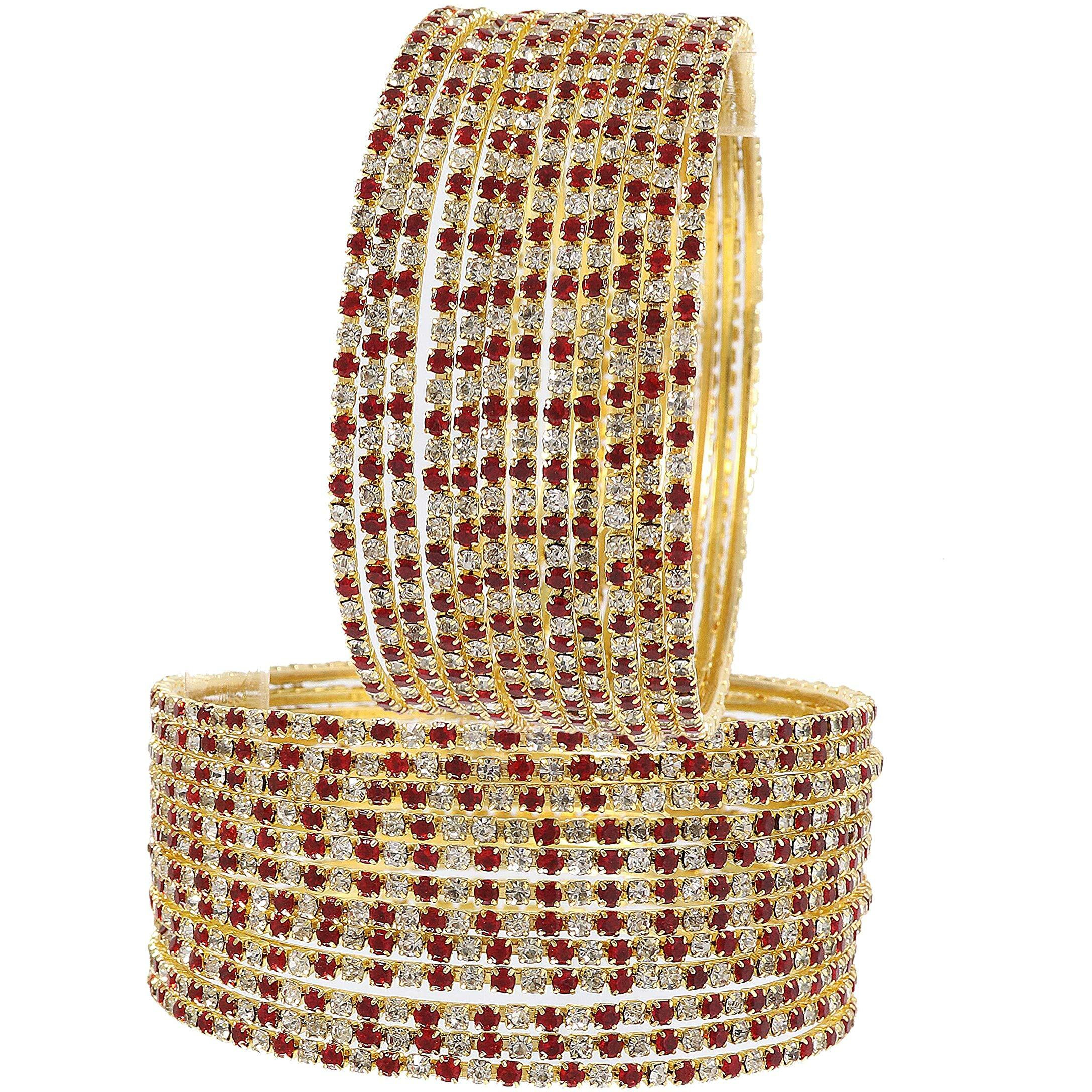 ZULKA Non-Precious Metal Base Metal with Zircon Gemstone Studded worked Glossy Finished Bangle Set For Women and Girls, (Red White_2.6 Inches), Pack Of 24 Bangle Set