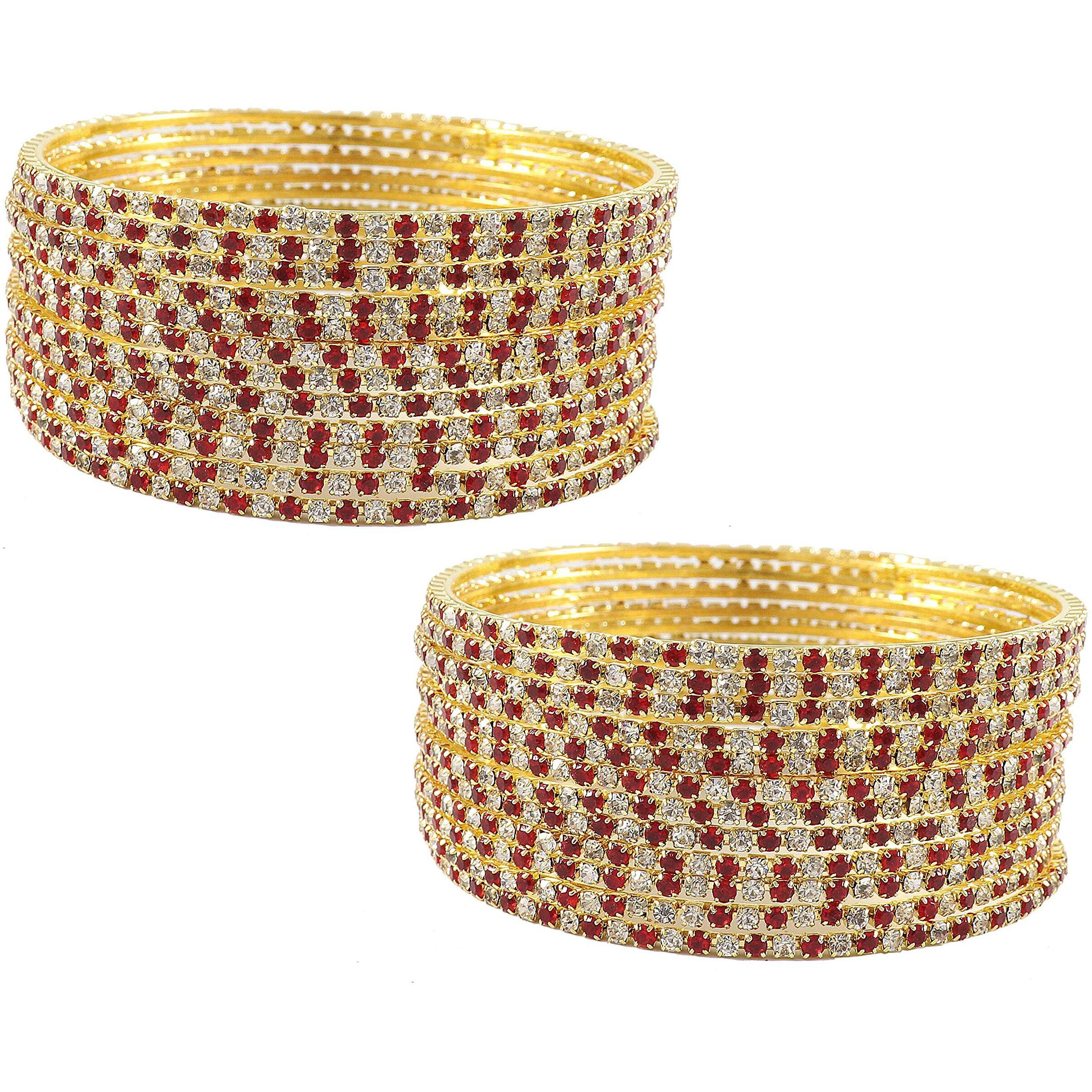 ZULKA Non-Precious Metal Base Metal with Zircon Gemstone Studded worked Glossy Finished Bangle Set For Women and Girls, (Red White_2.6 Inches), Pack Of 24 Bangle Set