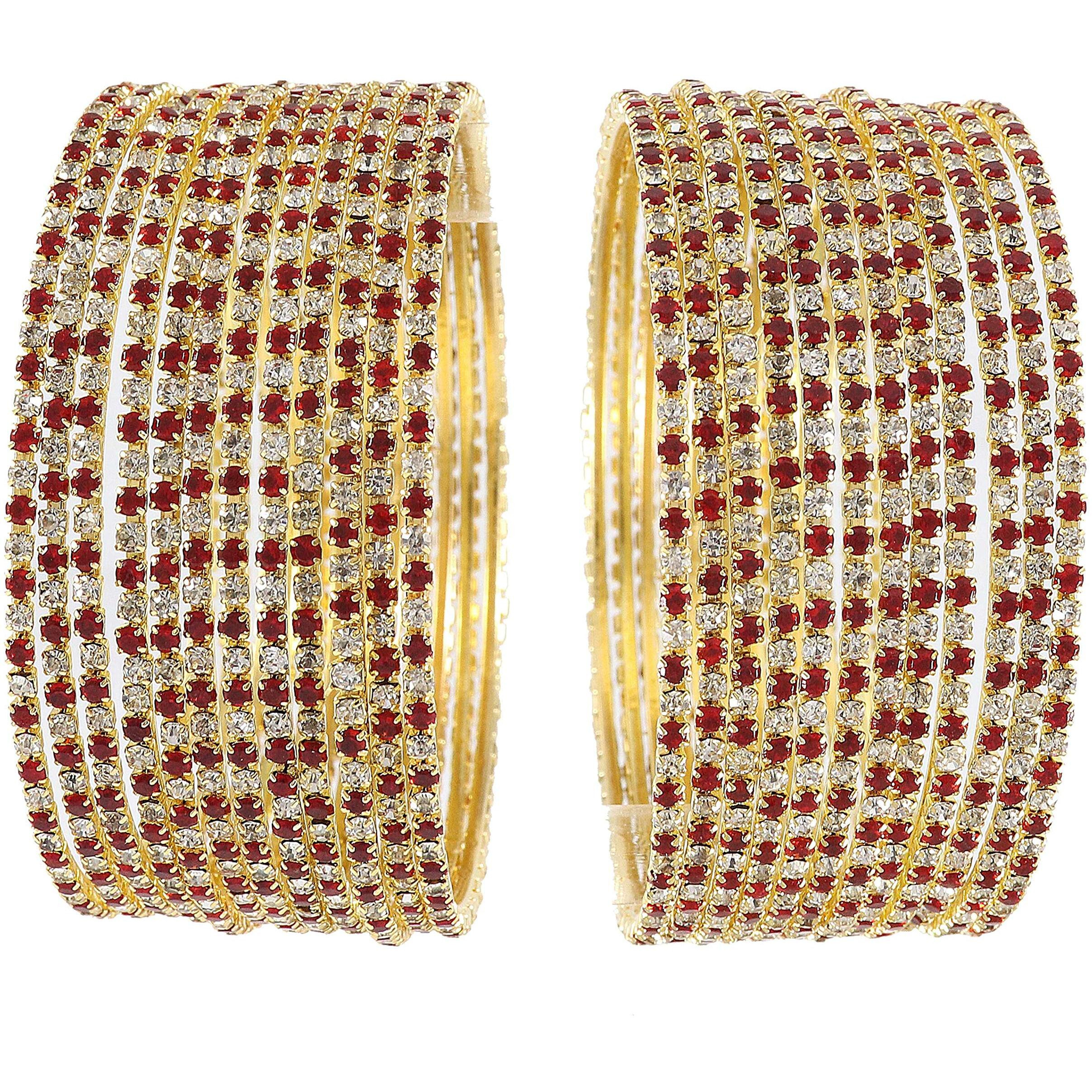 ZULKA Non-Precious Metal Base Metal with Zircon Gemstone Studded worked Glossy Finished Bangle Set For Women and Girls, (Red White_2.6 Inches), Pack Of 24 Bangle Set