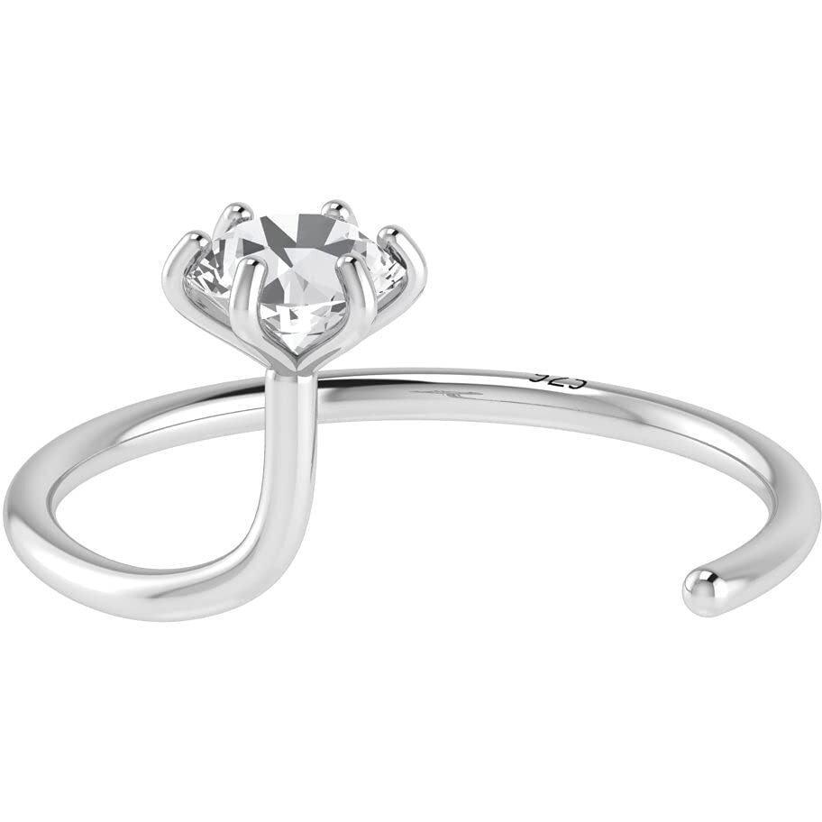 SJ SHUBHAM JEWELLERS 92.5-925 Sterling Silver Round Shape White Cubic Zirconia Prong Setting Nose Pin Stud for Women Girls Size 2mm
