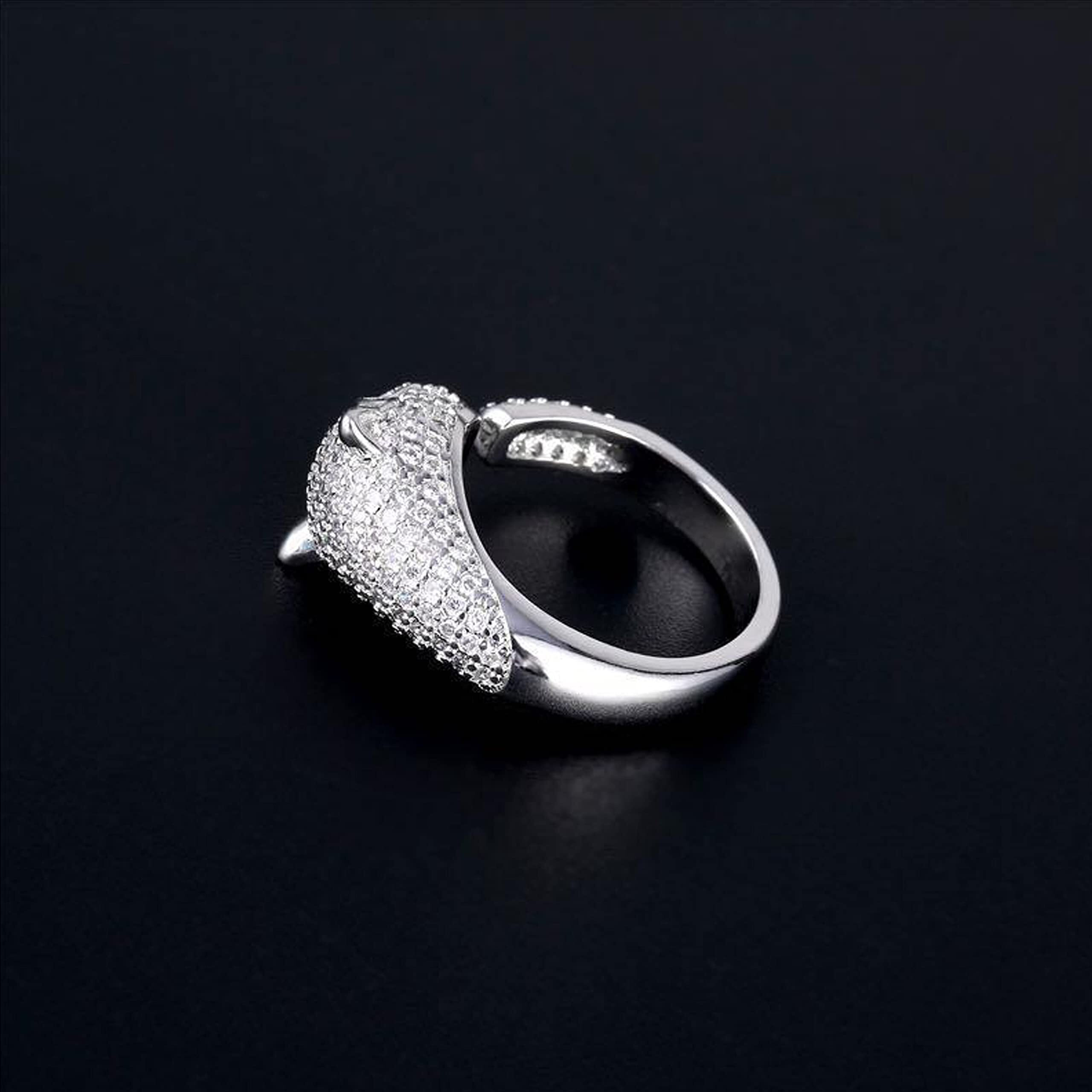Fashion Frill AD Studded Ring For Women Leopard Designs Silver Stunning Adjustable Ring For Women Girls Valentine Gift For Wife Girlfriend Fashion Jewellery Ring