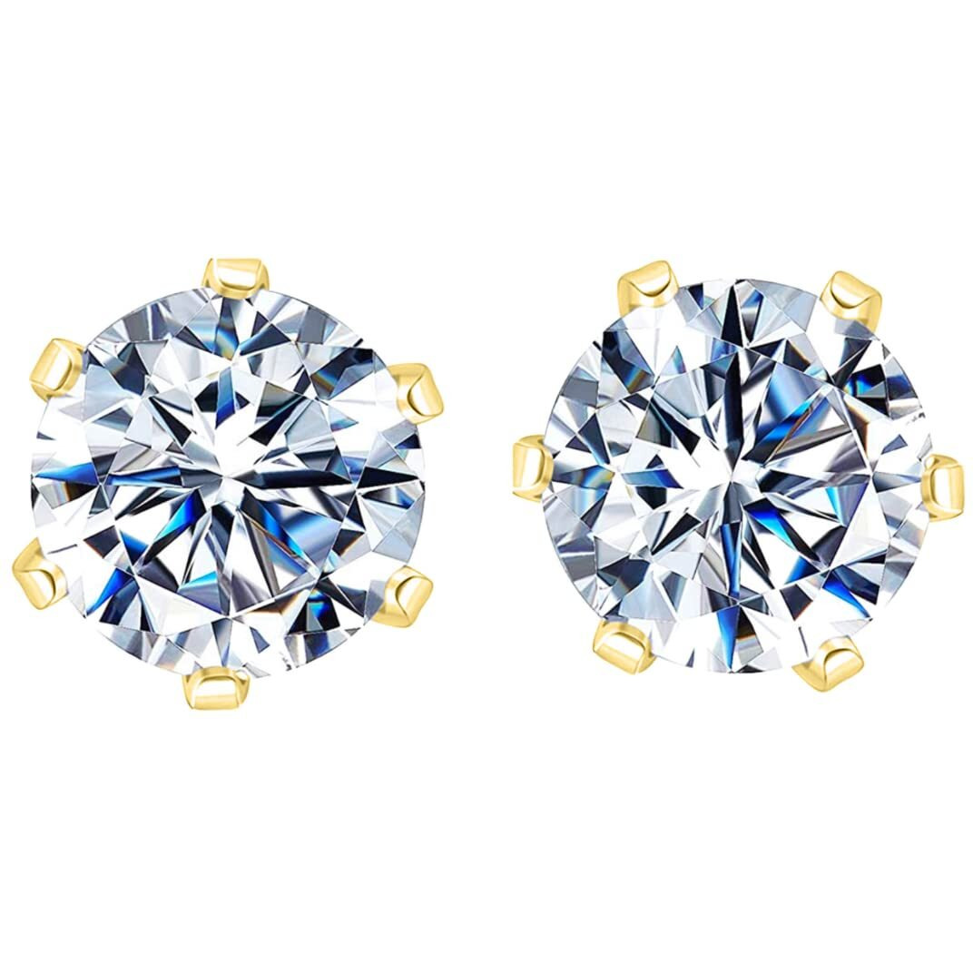 HIGHSPARK 925 Silver Solitaire Stud Earrings in Gold Finish| 92.5 Sterling Silver & Round Brilliant Cubic Zirconia Tops for Men Women Boys & Girls | Gold 5mm