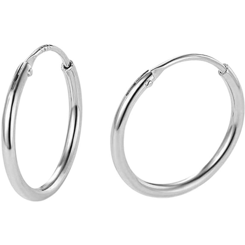 HIGHSPARK 925 Silver Hoop Earrings | 92.5 Sterling Silver Round Classic Thick Hoop Size 12mm to 20mm - Gauge 12G ie Thickness 2.0mm | Lovely Gift for Women & Girls - Silver 12mm