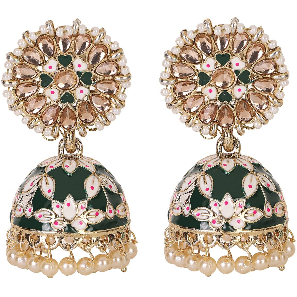 Shining Diva Fashion Latest Stylish Traditional Gold Plated Jhumki Earrings for Women & Girls (13608er), Gold Green, One Size