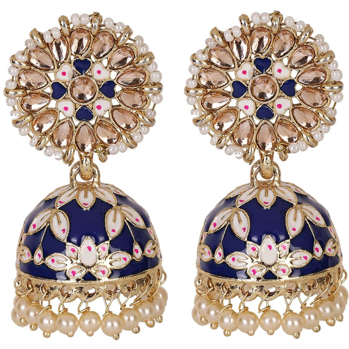Shining Diva Fashion Latest Stylish Traditional Gold Plated Jhumki Earrings for Women & Girls (13613er), Gold Blue, One Size